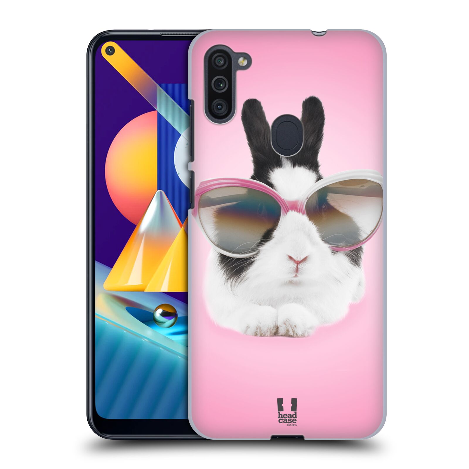 Plastový obal HEAD CASE na mobil Samsung Galaxy M11 vzor Legrační zvířátka roztomilý králíček s brýlemi růžová