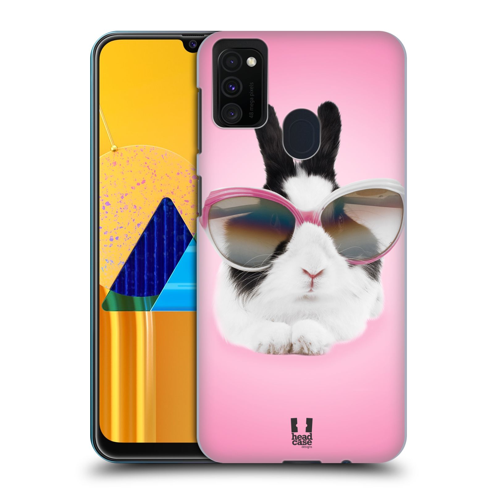 Plastový obal HEAD CASE na mobil Samsung Galaxy M30s vzor Legrační zvířátka roztomilý králíček s brýlemi růžová