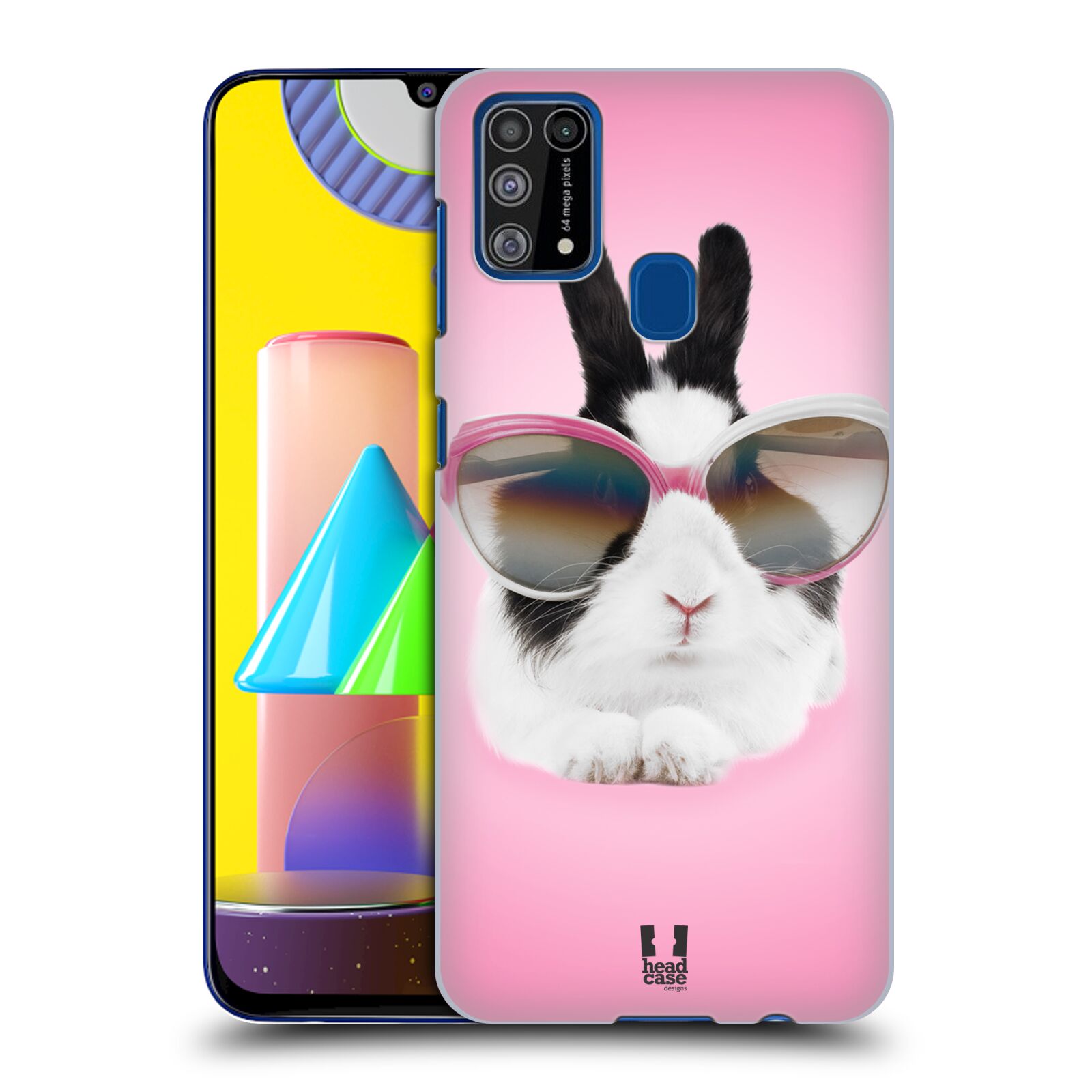 Plastový obal HEAD CASE na mobil Samsung Galaxy M31 vzor Legrační zvířátka roztomilý králíček s brýlemi růžová