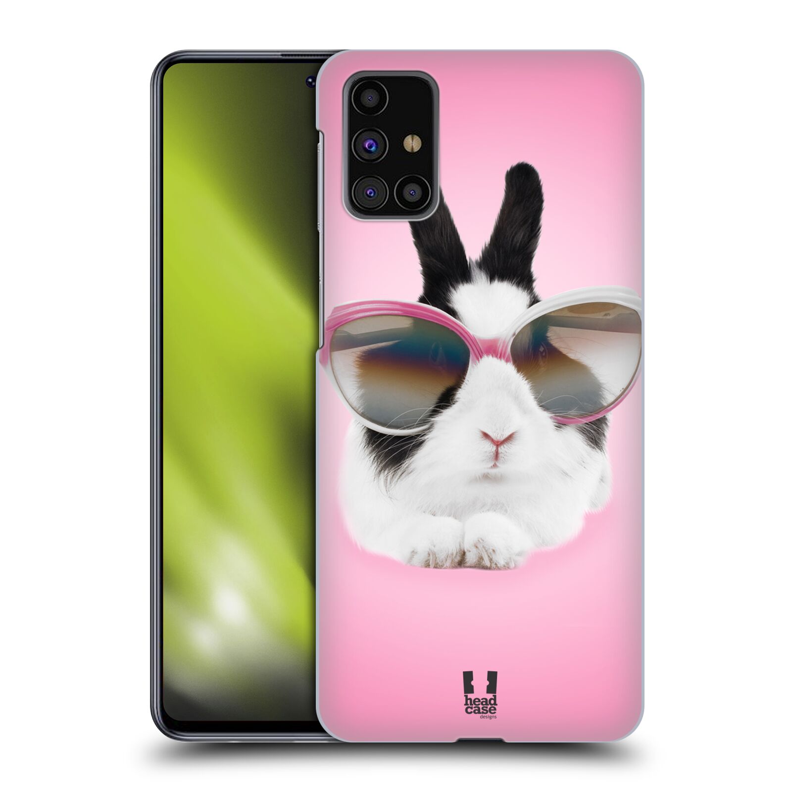 Plastový obal HEAD CASE na mobil Samsung Galaxy M31s vzor Legrační zvířátka roztomilý králíček s brýlemi růžová