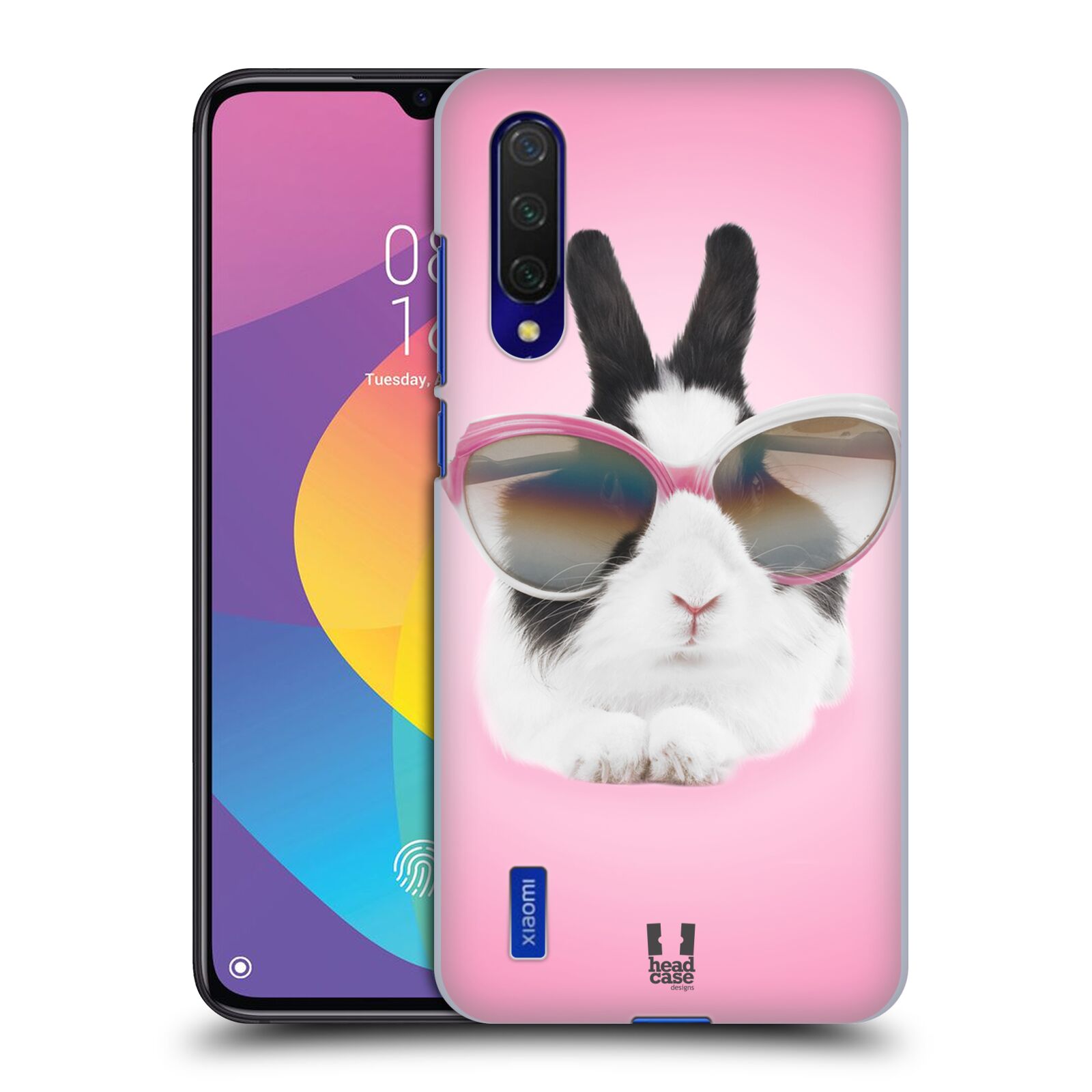 Zadní kryt na mobil Xiaomi MI 9 LITE vzor Legrační zvířátka roztomilý králíček s brýlemi růžová
