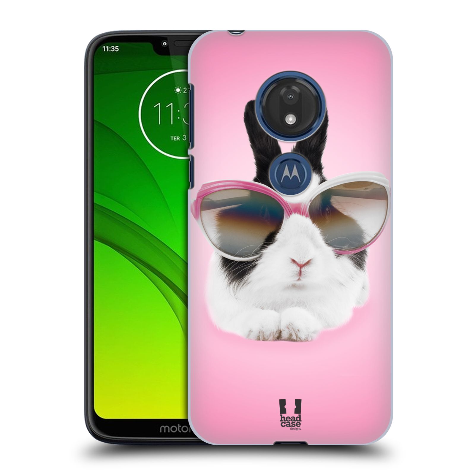 Pouzdro na mobil Motorola Moto G7 Play vzor Legrační zvířátka roztomilý králíček s brýlemi růžová