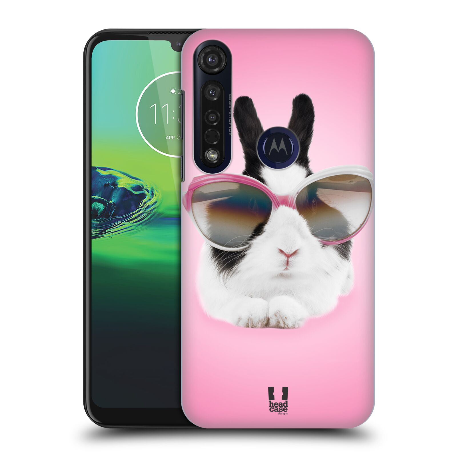 Pouzdro na mobil Motorola Moto G8 PLUS - HEAD CASE - vzor Legrační zvířátka roztomilý králíček s brýlemi růžová