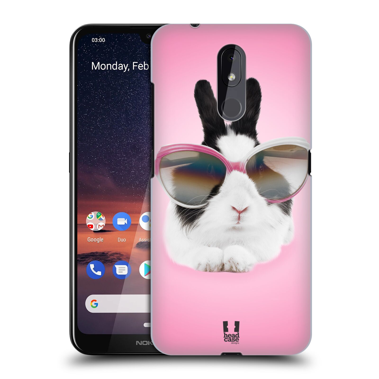 Pouzdro na mobil Nokia 3.2 - HEAD CASE - vzor Legrační zvířátka roztomilý králíček s brýlemi růžová