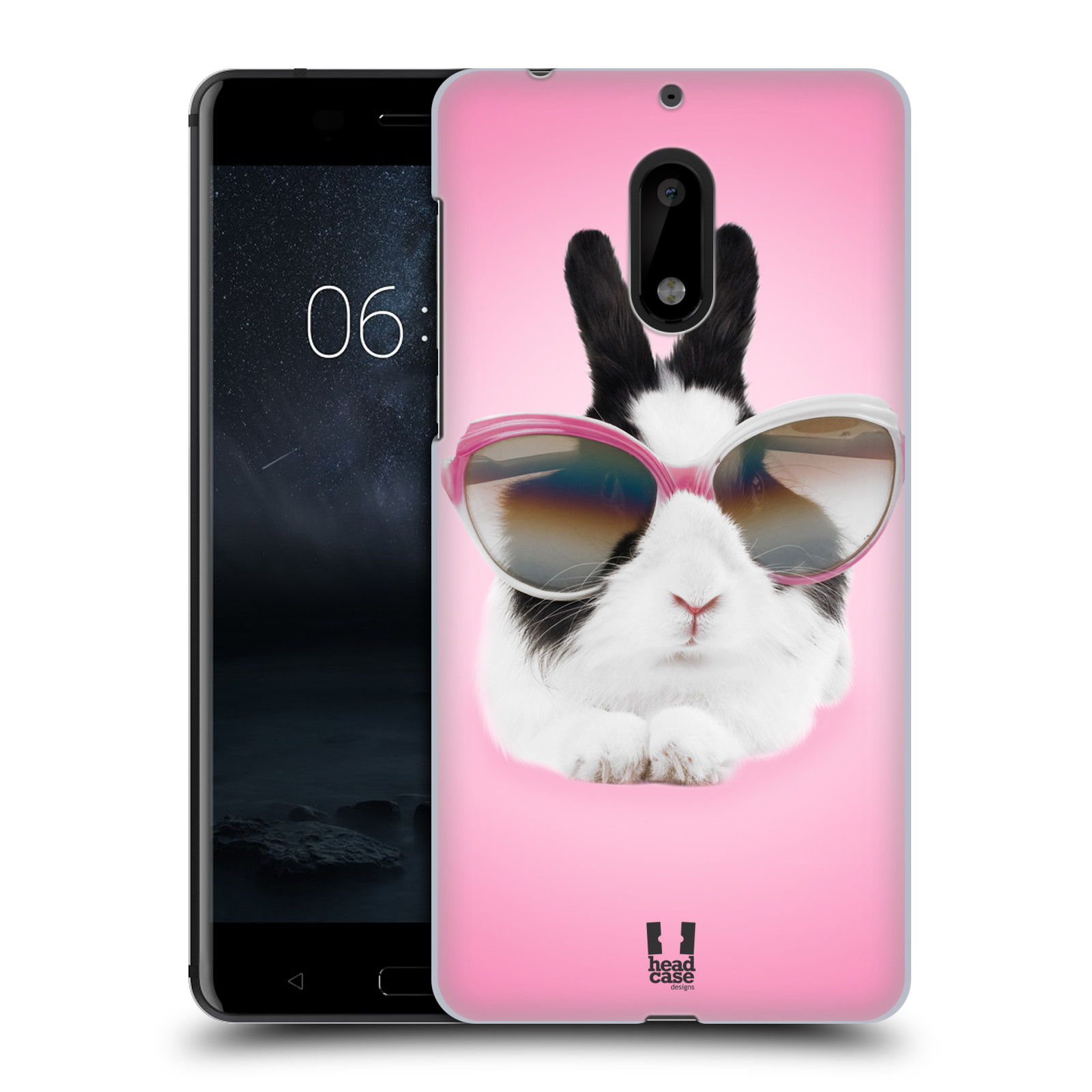 HEAD CASE plastový obal na mobil Nokia 6 vzor Legrační zvířátka roztomilý králíček s brýlemi růžová