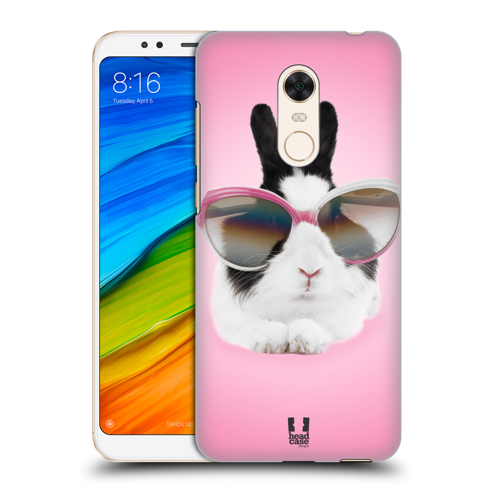 HEAD CASE plastový obal na mobil Xiaomi Redmi 5 PLUS vzor Legrační zvířátka roztomilý králíček s brýlemi růžová