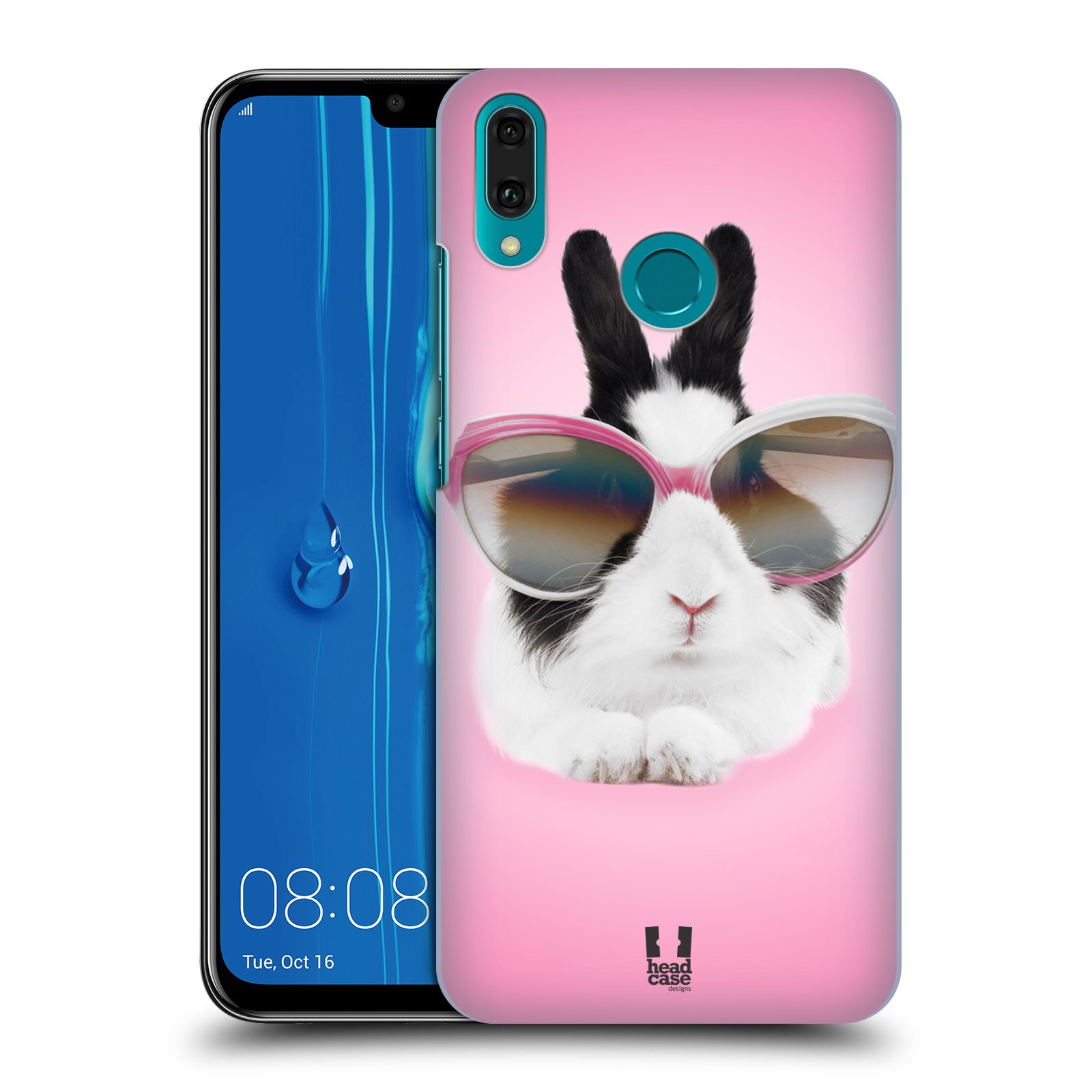 Pouzdro na mobil Huawei Y9 2019 - HEAD CASE - vzor Legrační zvířátka roztomilý králíček s brýlemi růžová