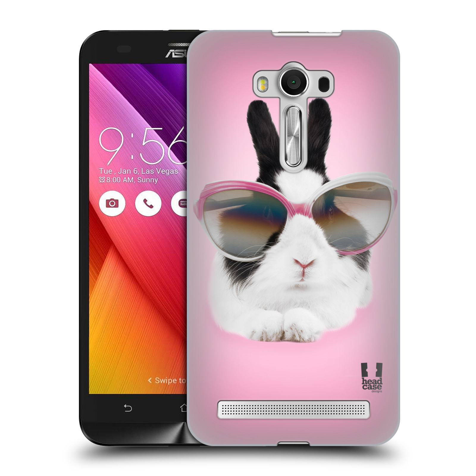 HEAD CASE plastový obal na mobil Asus Zenfone 2 LASER (5,5 displej ZE550KL) vzor Legrační zvířátka roztomilý králíček s brýlemi růžová