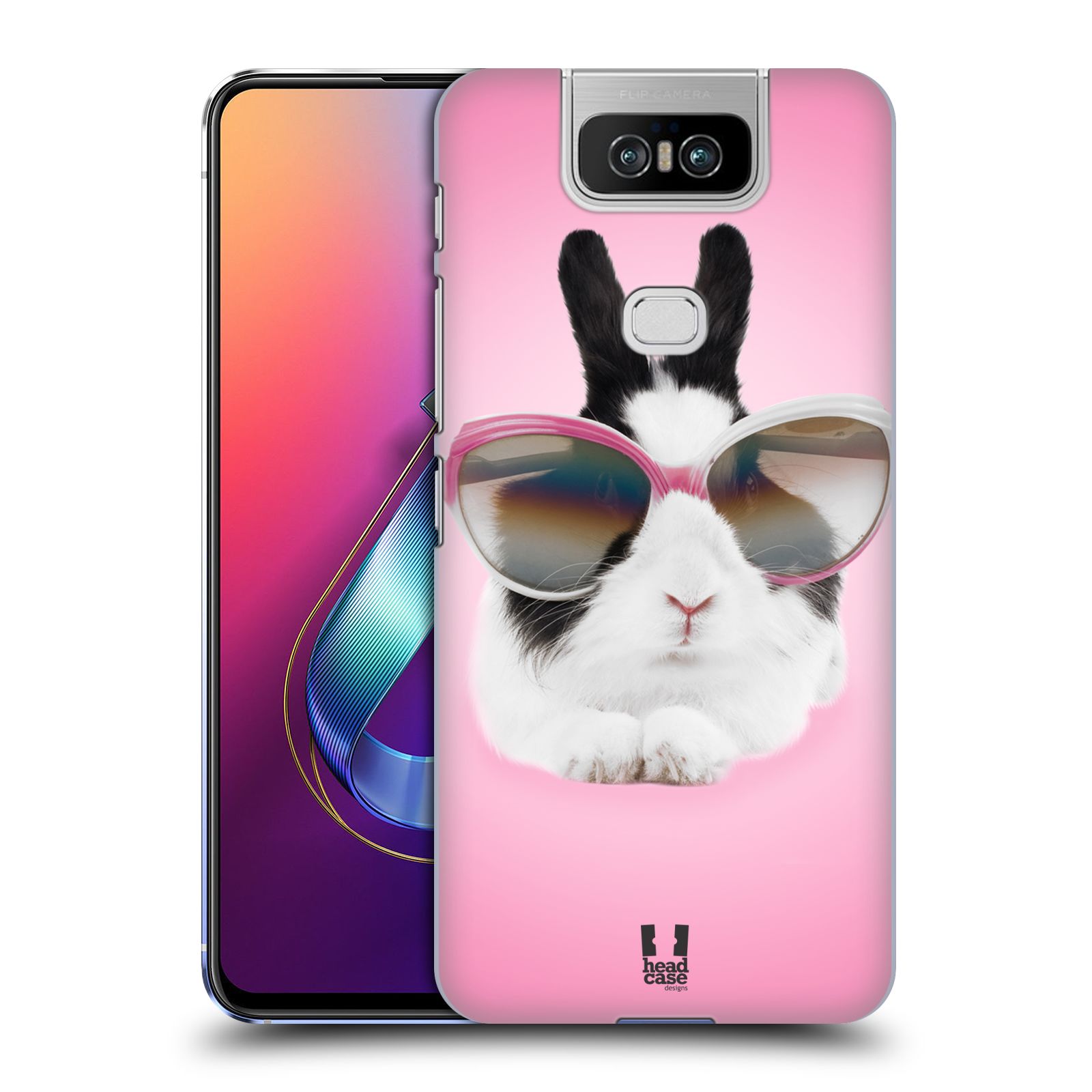 Pouzdro na mobil Asus Zenfone 6 ZS630KL - HEAD CASE - vzor Legrační zvířátka roztomilý králíček s brýlemi růžová