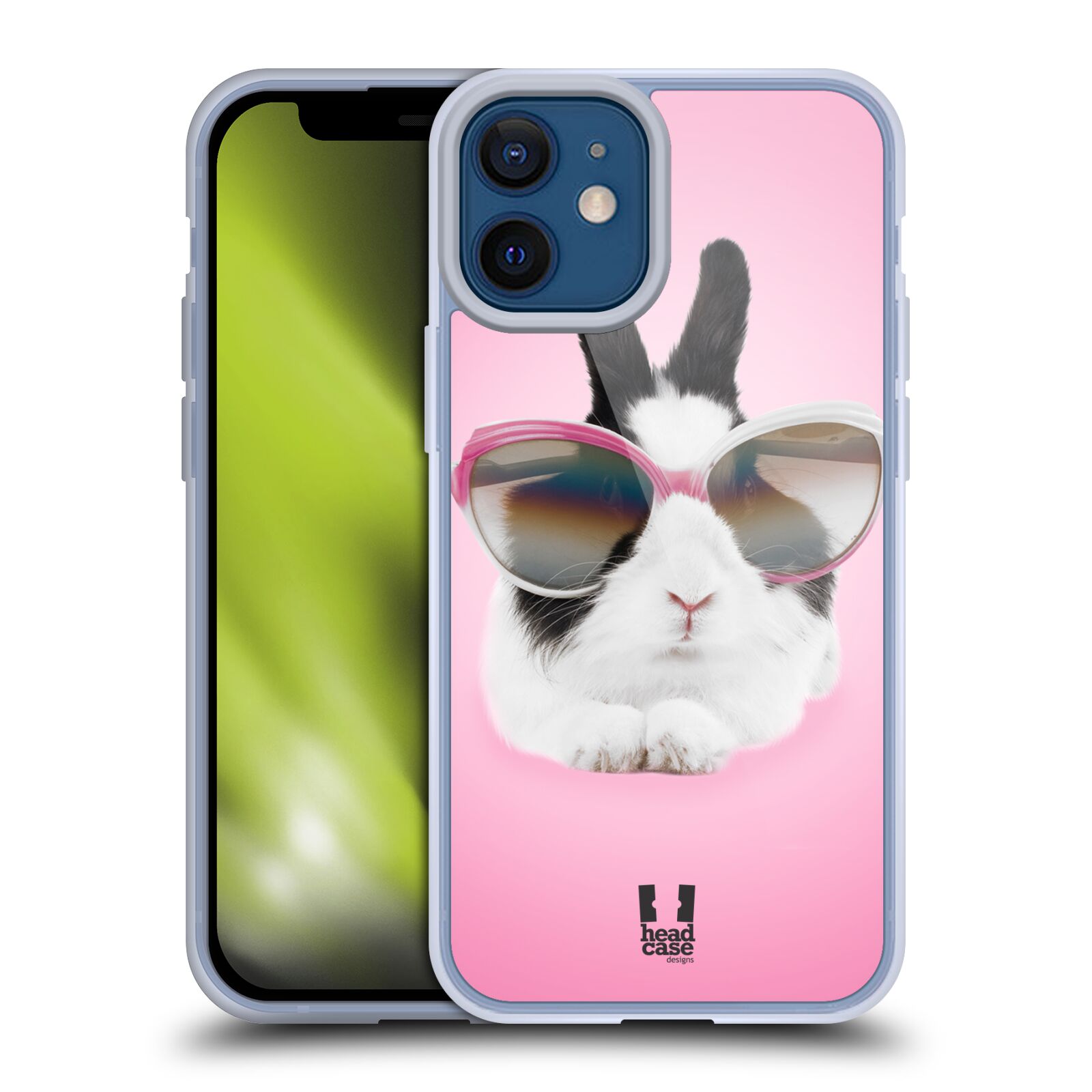 Plastový obal na mobil Apple Iphone 12 MINI vzor Legrační zvířátka roztomilý králíček s brýlemi růžová