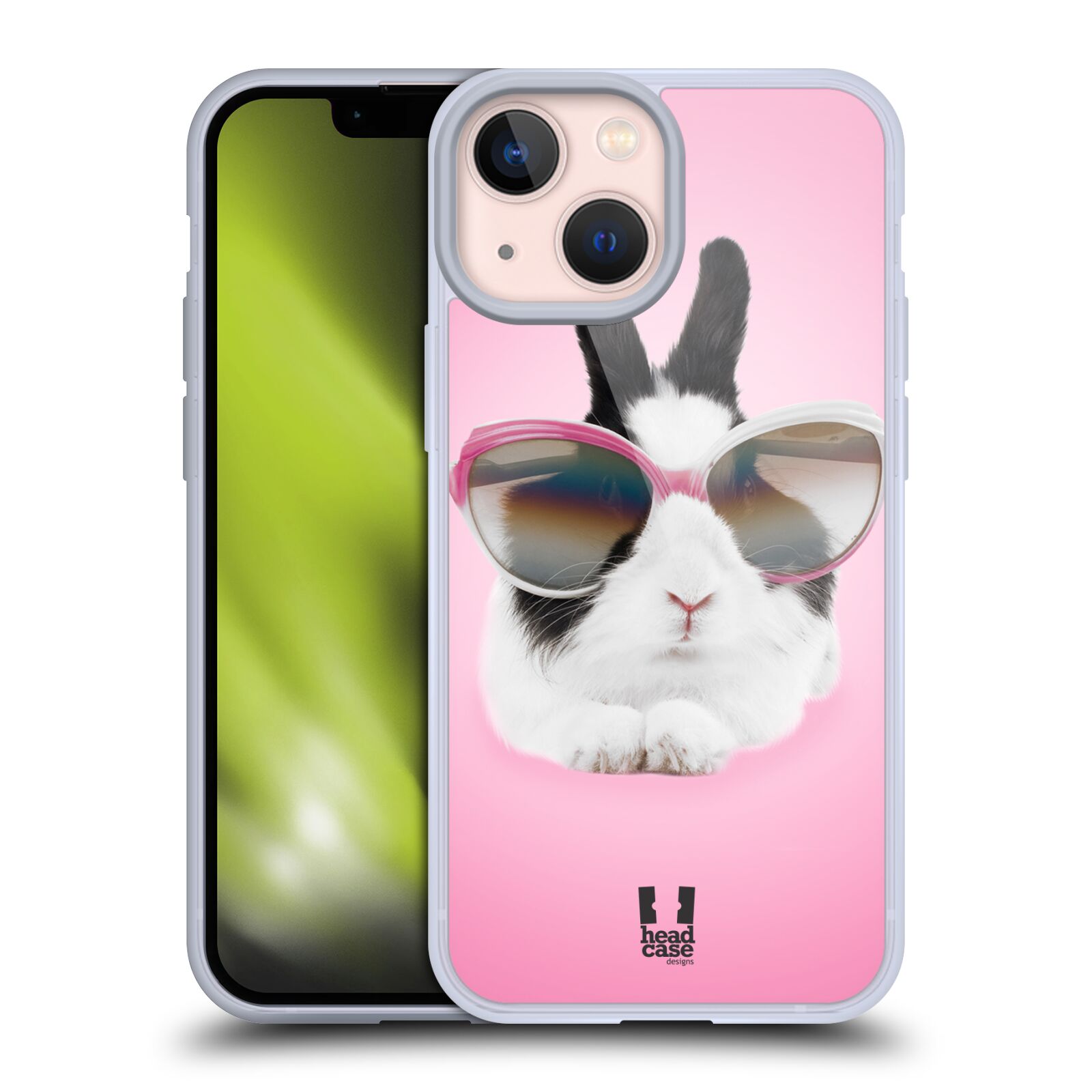 Plastový obal HEAD CASE na mobil Apple Iphone 13 MINI vzor Legrační zvířátka roztomilý králíček s brýlemi růžová