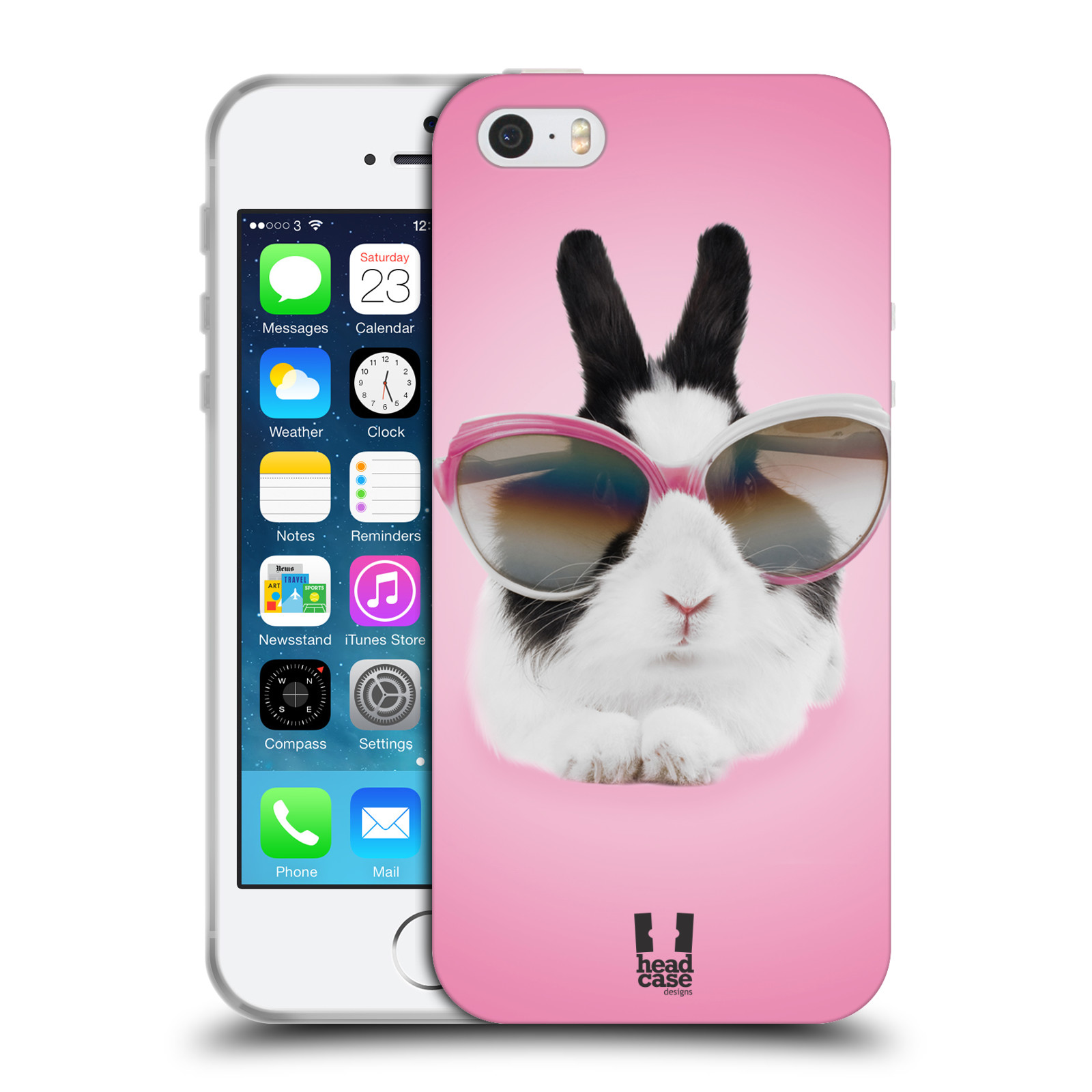 HEAD CASE silikonový obal na mobil Apple Iphone 5/5S vzor Legrační zvířátka roztomilý králíček s brýlemi růžová