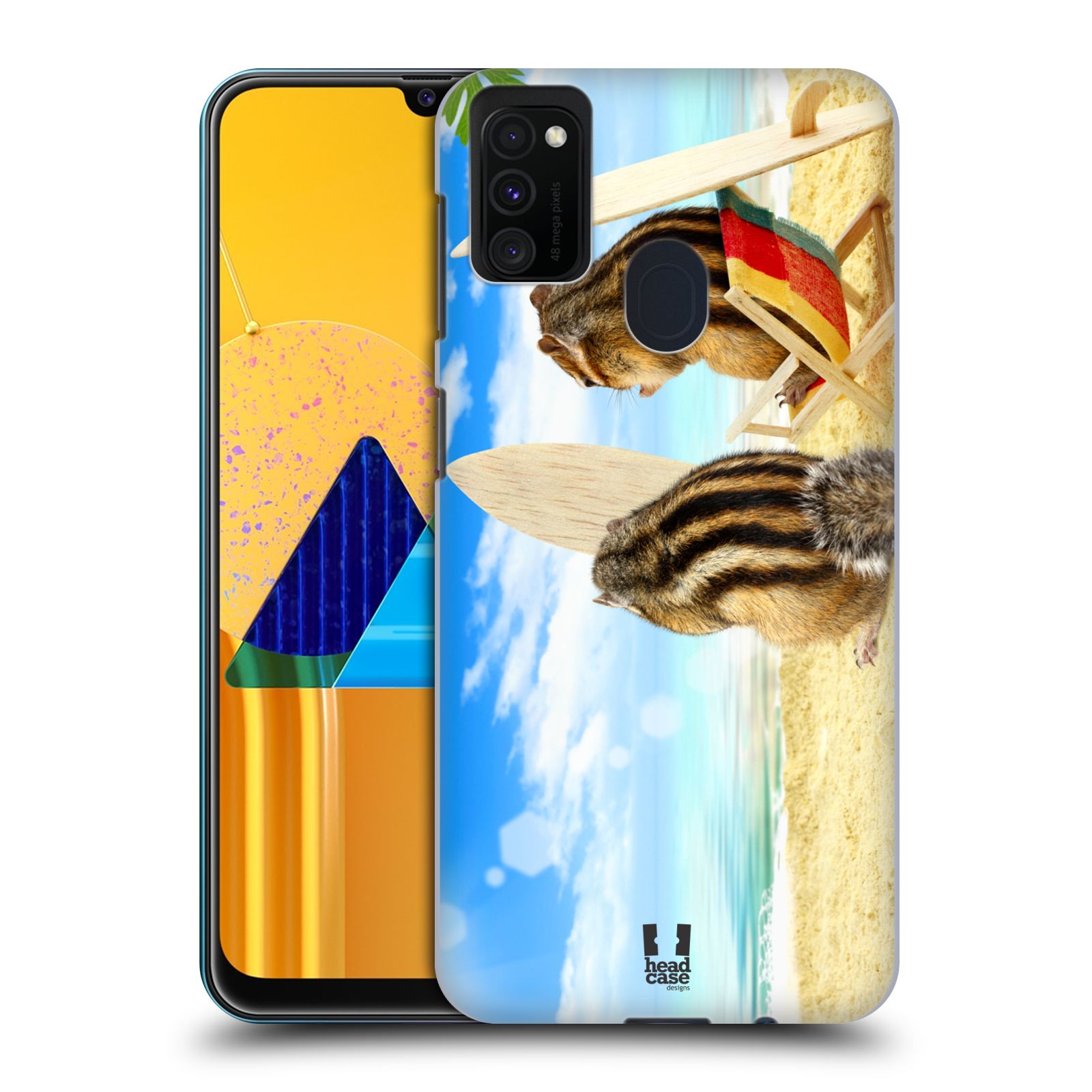 Zadní kryt na mobil Samsung Galaxy M21 vzor Legrační zvířátka veverky surfaři u moře