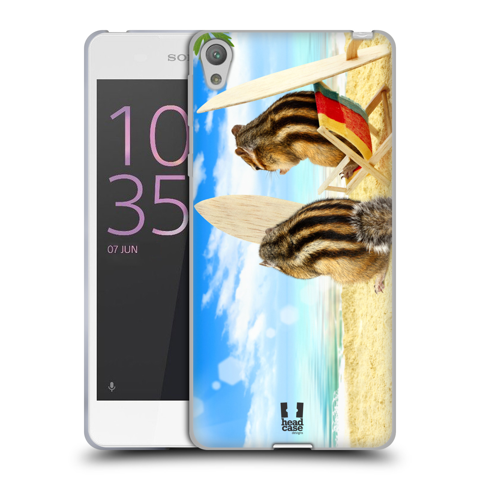 HEAD CASE silikonový obal na mobil SONY XPERIA E5 vzor Legrační zvířátka veverky surfaři u moře