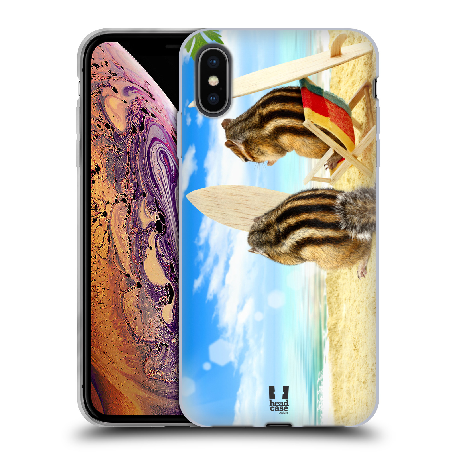 HEAD CASE silikon obal na mobil Apple Iphone XS MAX vzor Legrační zvířátka veverky surfaři u moře