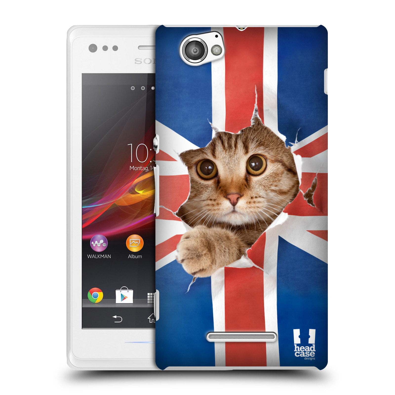 HEAD CASE plastový obal na mobil Sony Xperia M vzor Legrační zvířátka kočička a Velká Británie vlajka
