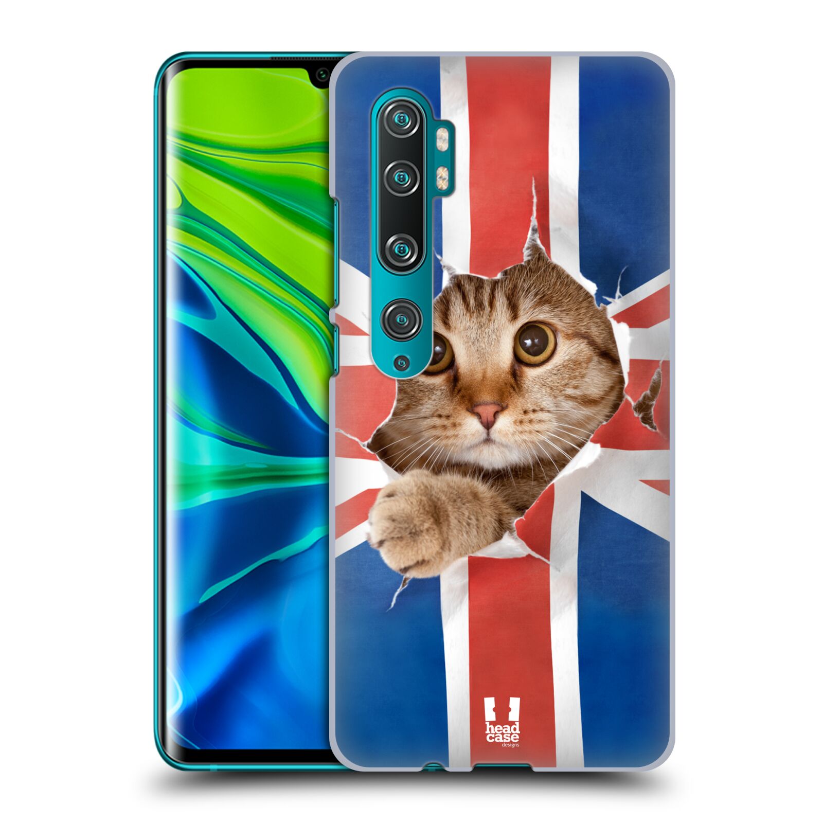 Pouzdro na mobil Xiaomi Mi Note 10 / Mi Note 10 PRO - HEAD CASE - vzor Legrační zvířátka kočička a Velká Británie vlajka