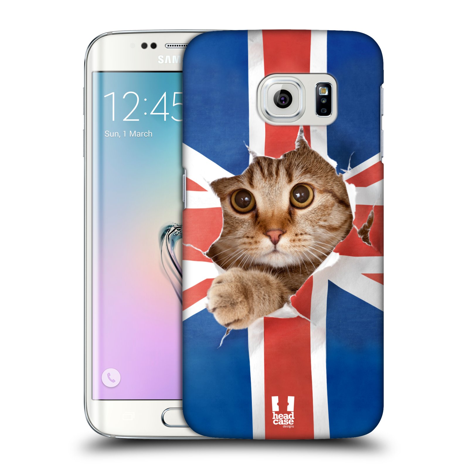 HEAD CASE plastový obal na mobil SAMSUNG Galaxy S6 EDGE (G9250, G925, G925F) vzor Legrační zvířátka kočička a Velká Británie vlajka