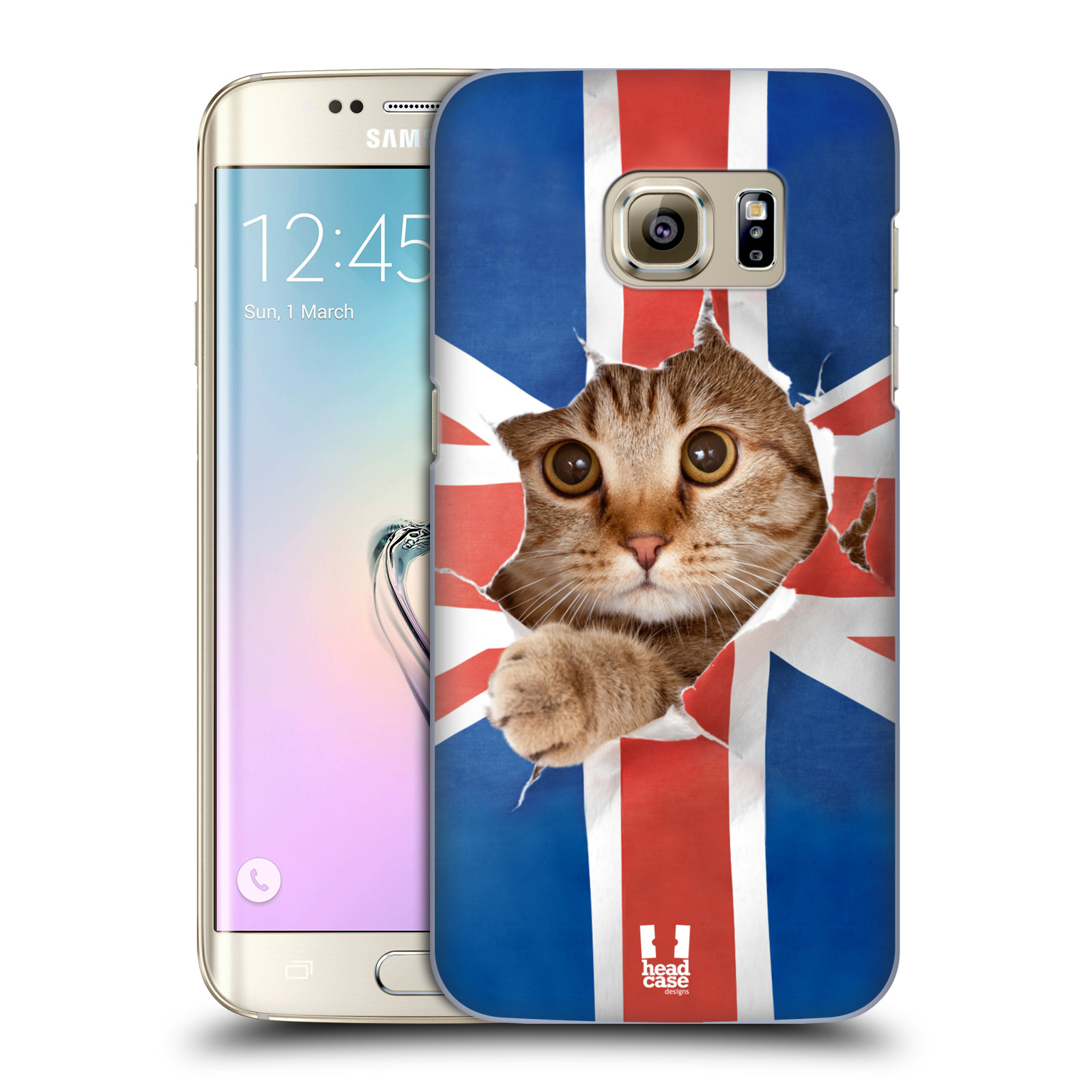 HEAD CASE plastový obal na mobil SAMSUNG GALAXY S7 EDGE vzor Legrační zvířátka kočička a Velká Británie vlajka