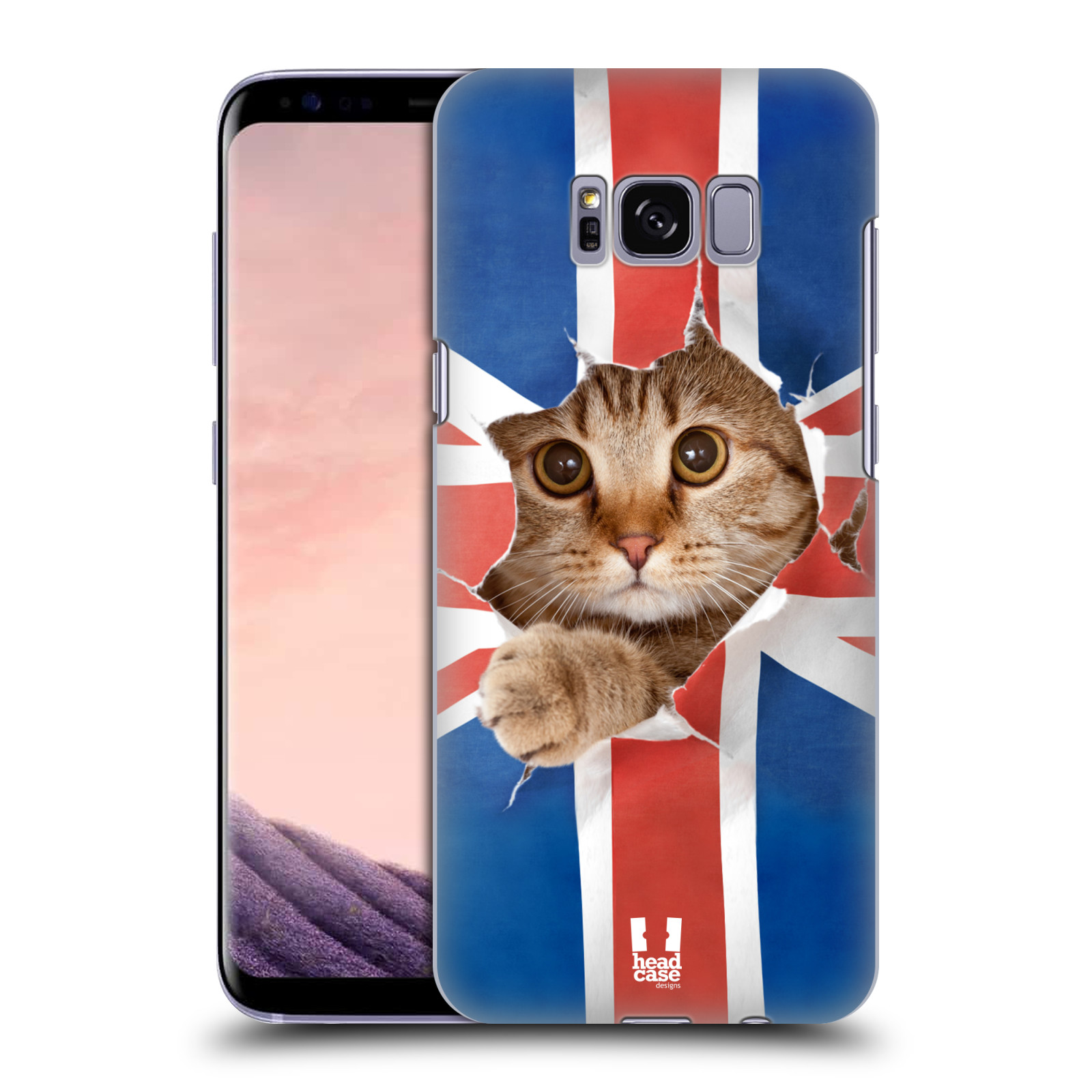 HEAD CASE plastový obal na mobil Samsung Galaxy S8 vzor Legrační zvířátka kočička a Velká Británie vlajka