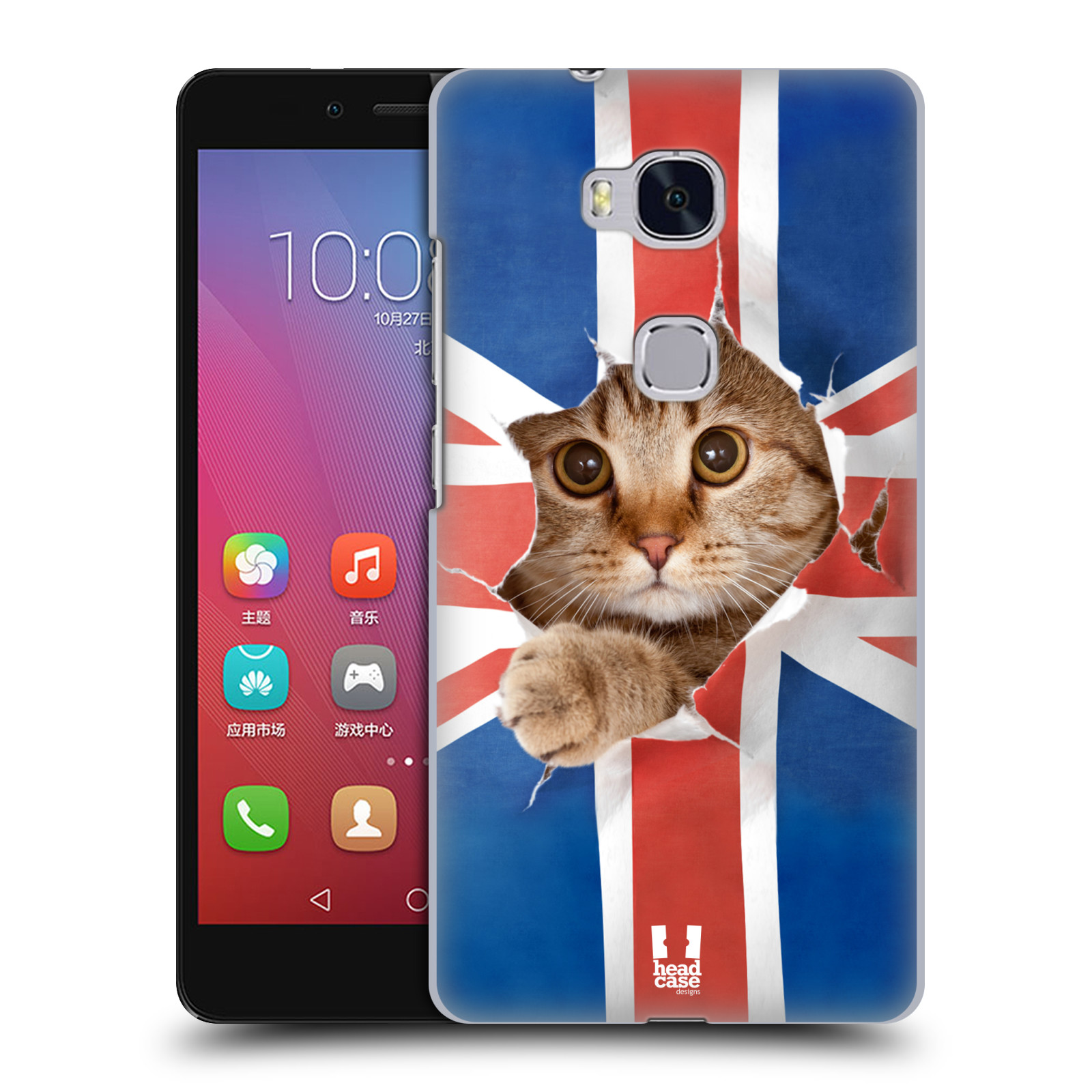 HEAD CASE pevný plastový obal na mobil HUAWEI HONOR 5X vzor Legrační zvířátka kočička a Velká Británie vlajka