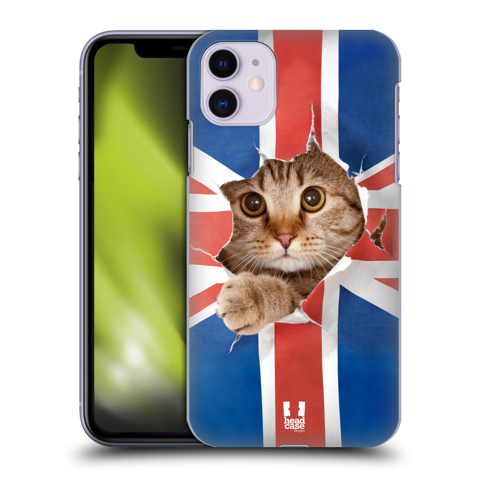 Pouzdro na mobil Apple Iphone 11 - HEAD CASE - vzor Legrační zvířátka kočička a Velká Británie vlajka