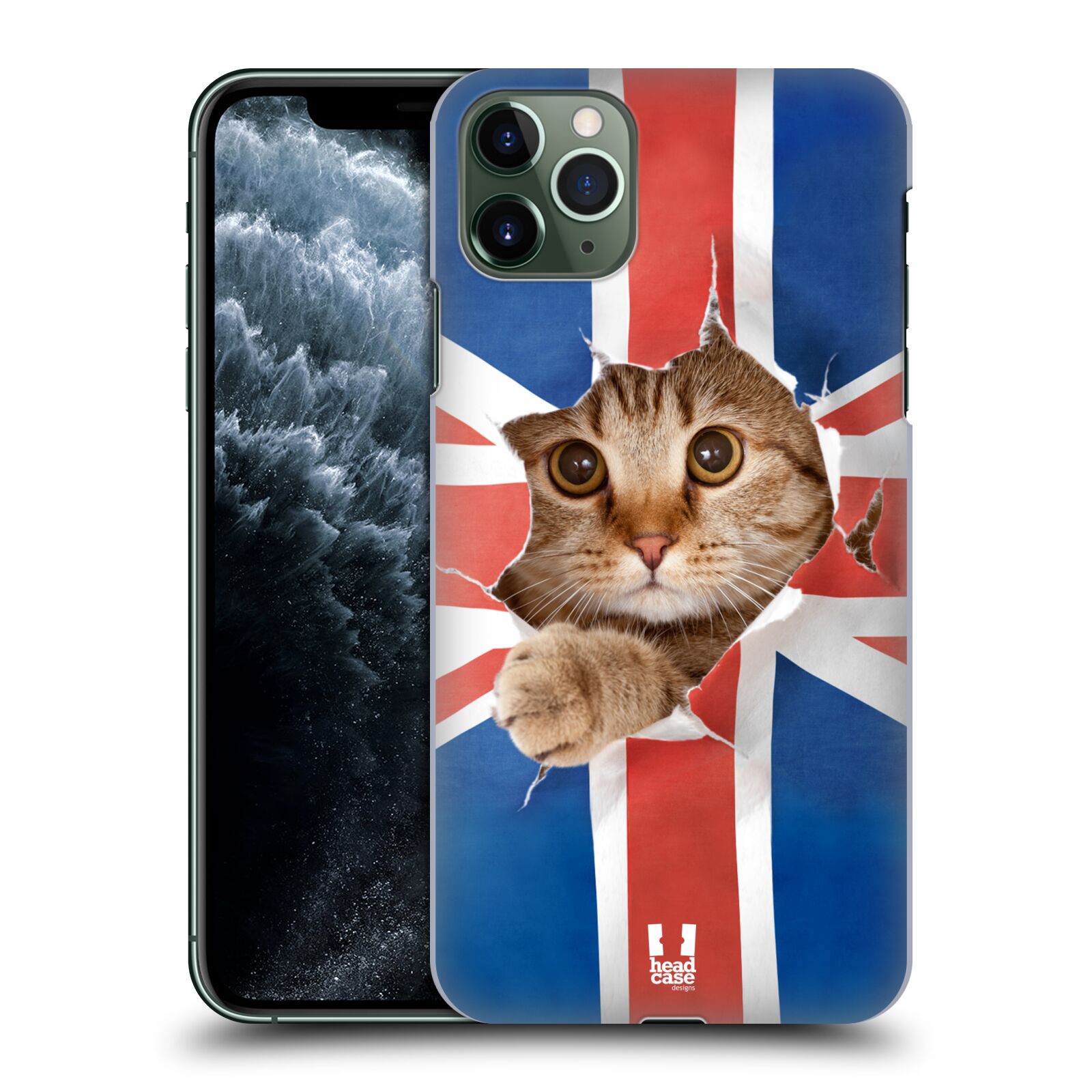 Pouzdro na mobil Apple Iphone 11 PRO MAX - HEAD CASE - vzor Legrační zvířátka kočička a Velká Británie vlajka