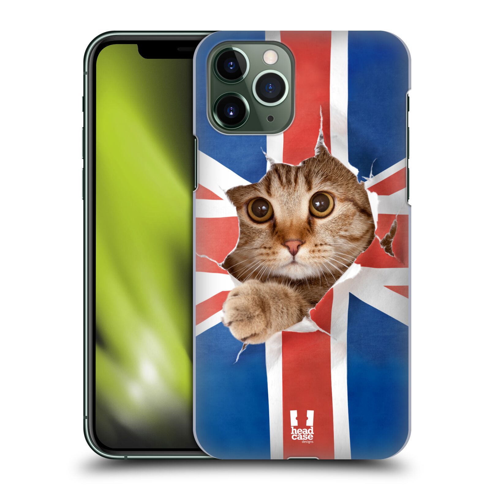 Pouzdro na mobil Apple Iphone 11 PRO - HEAD CASE - vzor Legrační zvířátka kočička a Velká Británie vlajka