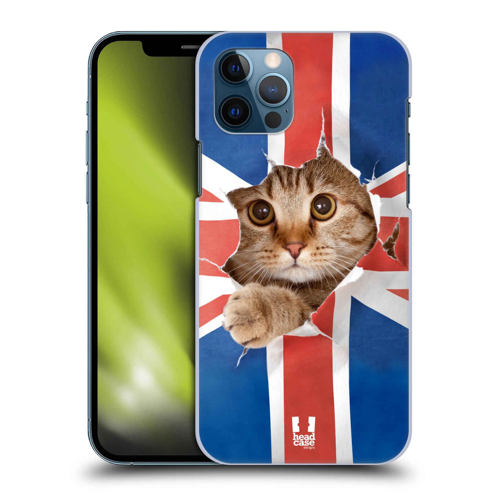 HEAD CASE plastový obal na mobil Apple Iphone 12 / Iphone 12 PRO vzor Legrační zvířátka kočička a Velká Británie vlajka