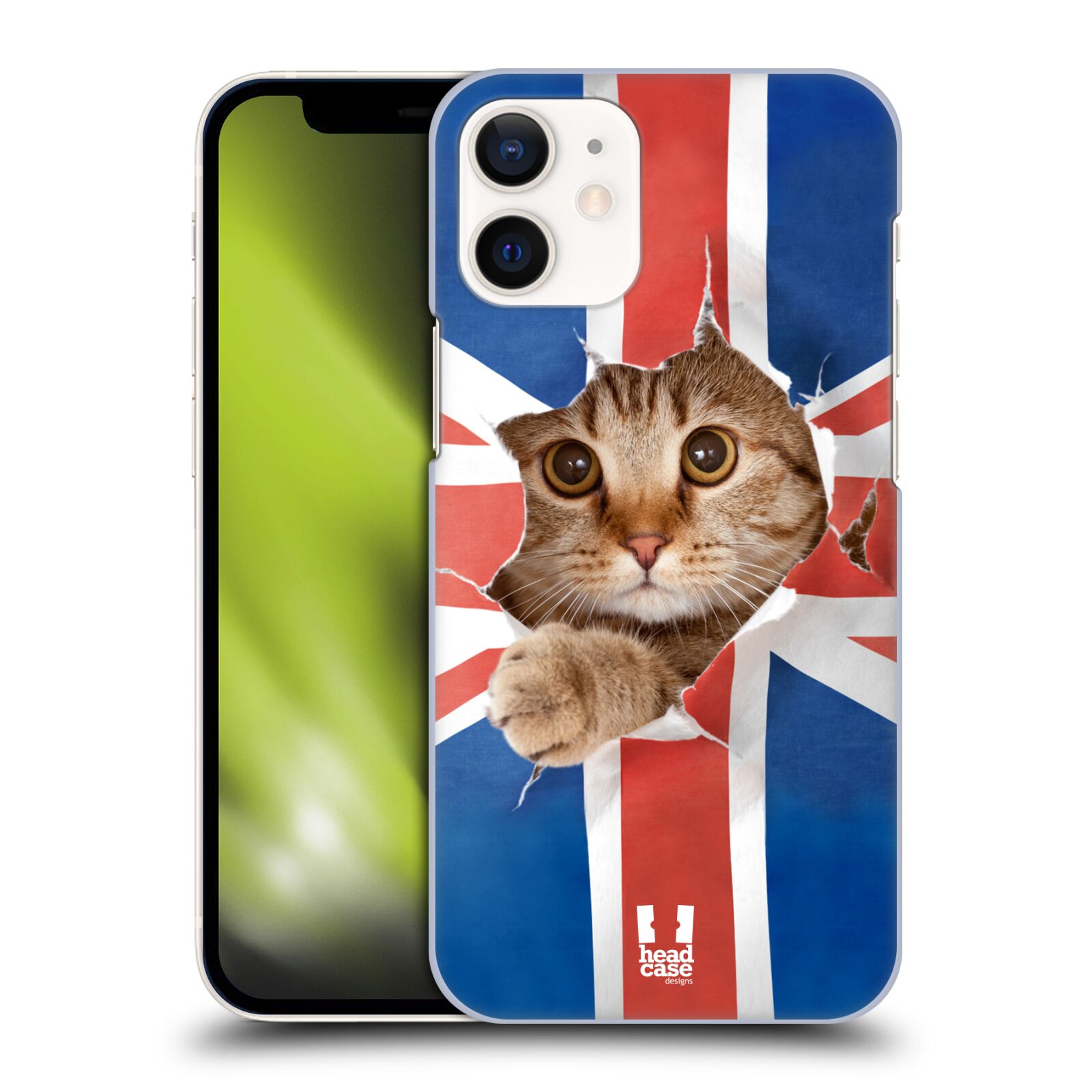 Plastový obal na mobil Apple Iphone 12 MINI vzor Legrační zvířátka kočička a Velká Británie vlajka