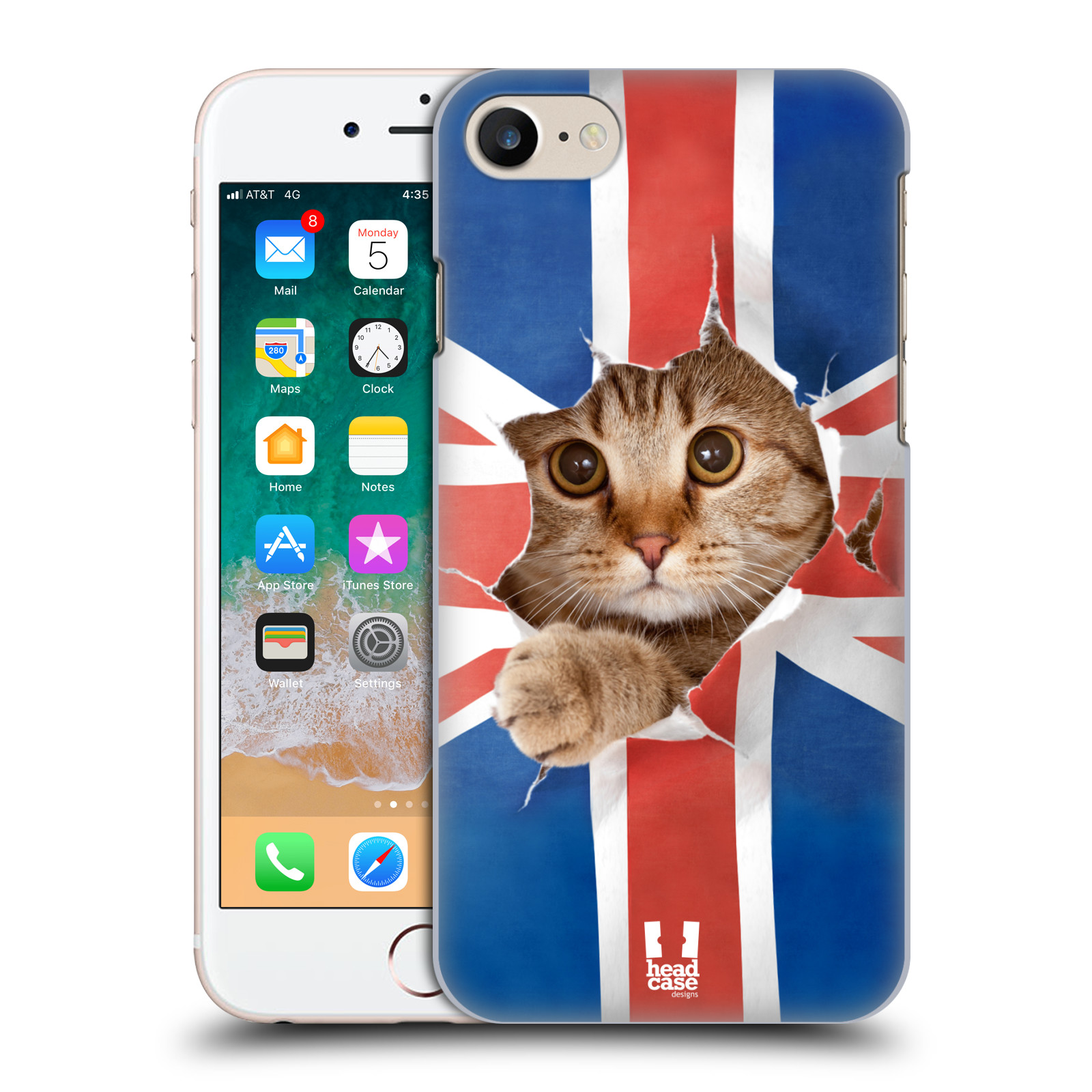HEAD CASE plastový obal na mobil Apple Iphone 7 vzor Legrační zvířátka kočička a Velká Británie vlajka
