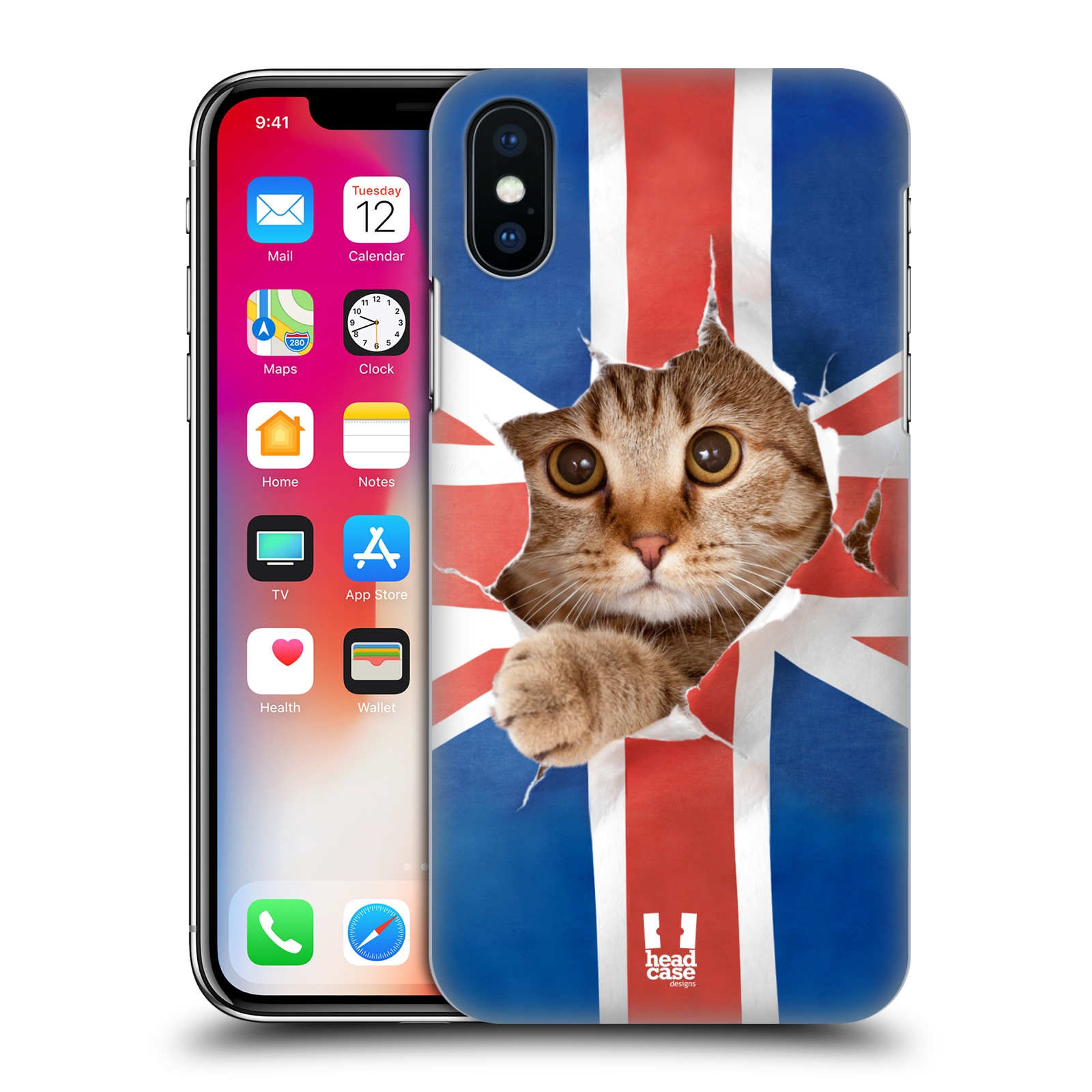 HEAD CASE plastový obal na mobil Apple Iphone X / XS vzor Legrační zvířátka kočička a Velká Británie vlajka