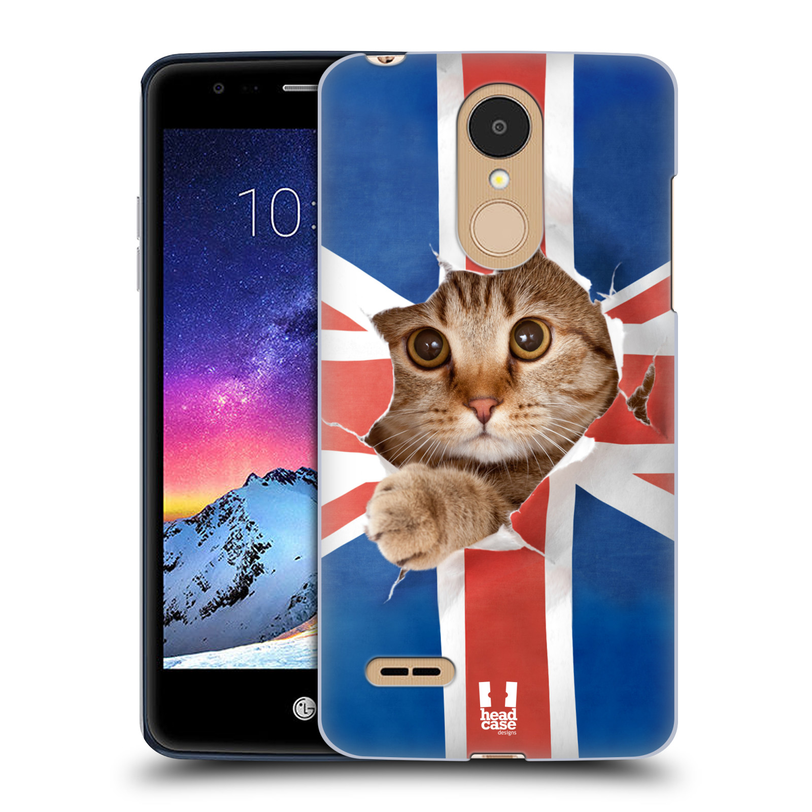 HEAD CASE plastový obal na mobil LG K9 / K8 2018 vzor Legrační zvířátka kočička a Velká Británie vlajka