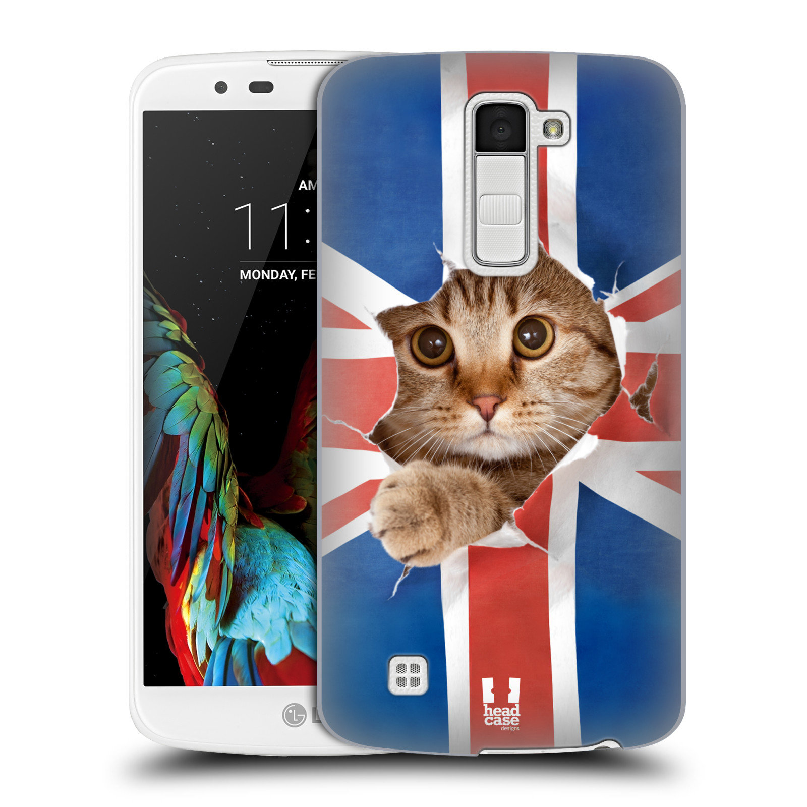 HEAD CASE plastový obal na mobil LG K10 vzor Legrační zvířátka kočička a Velká Británie vlajka