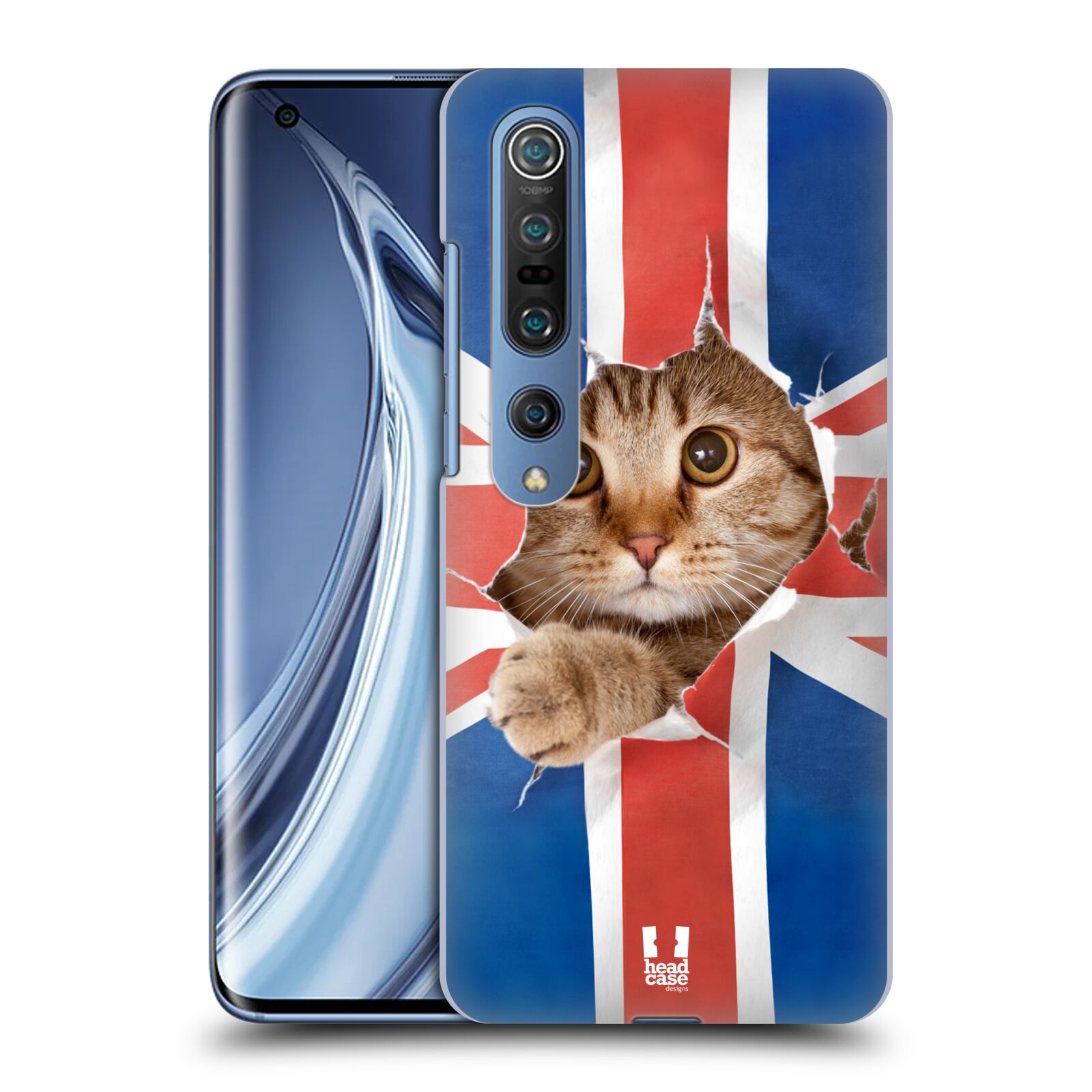 HEAD CASE plastový obal na mobil Xiaomi Mi 10 vzor Legrační zvířátka kočička a Velká Británie vlajka