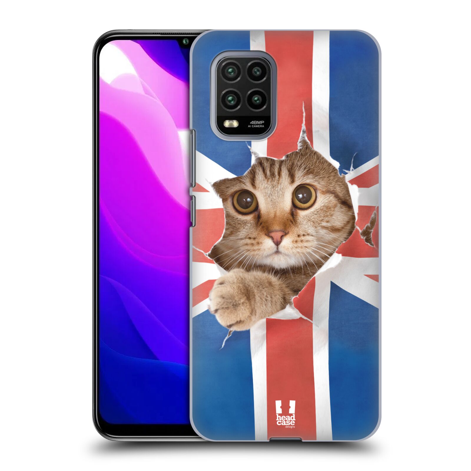 Zadní kryt, obal na mobil Xiaomi Mi 10 LITE vzor Legrační zvířátka kočička a Velká Británie vlajka