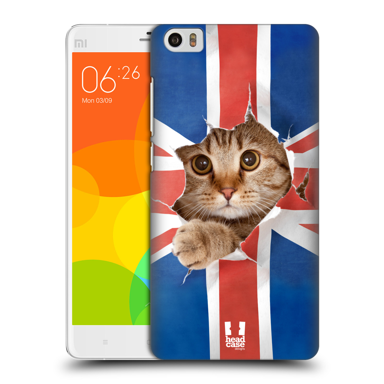 HEAD CASE pevný plastový obal na mobil XIAOMI Mi Note vzor Legrační zvířátka kočička a Velká Británie vlajka