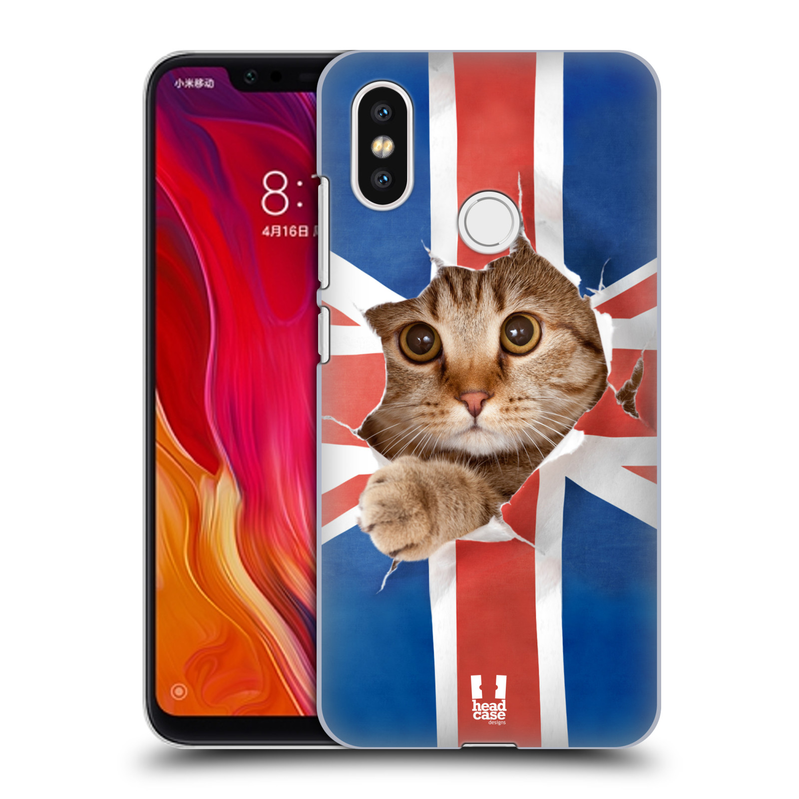HEAD CASE plastový obal na mobil Xiaomi Mi 8 vzor Legrační zvířátka kočička a Velká Británie vlajka
