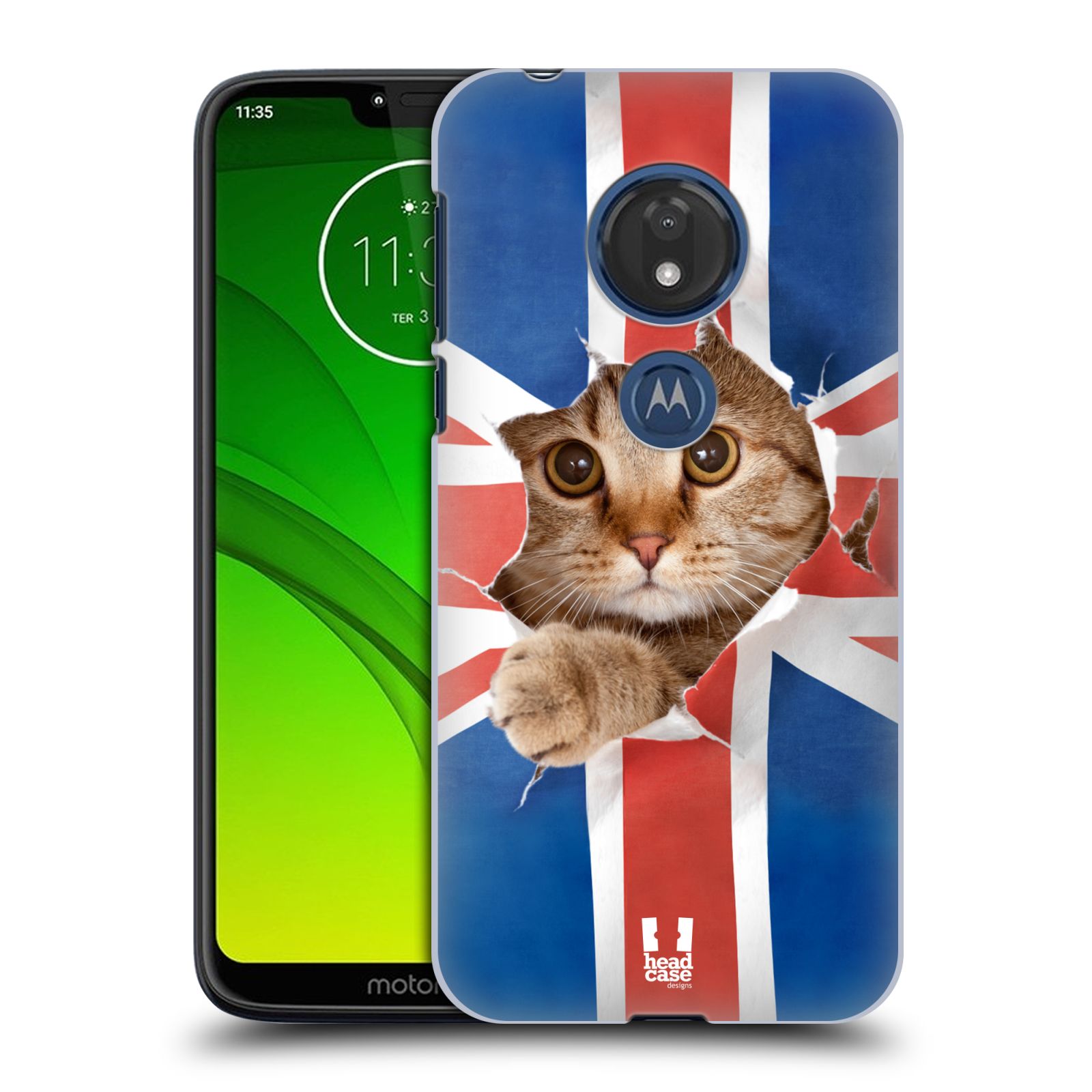 Pouzdro na mobil Motorola Moto G7 Play vzor Legrační zvířátka kočička a Velká Británie vlajka