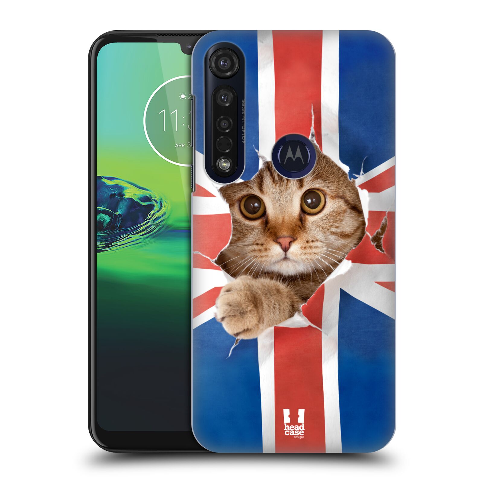 Pouzdro na mobil Motorola Moto G8 PLUS - HEAD CASE - vzor Legrační zvířátka kočička a Velká Británie vlajka