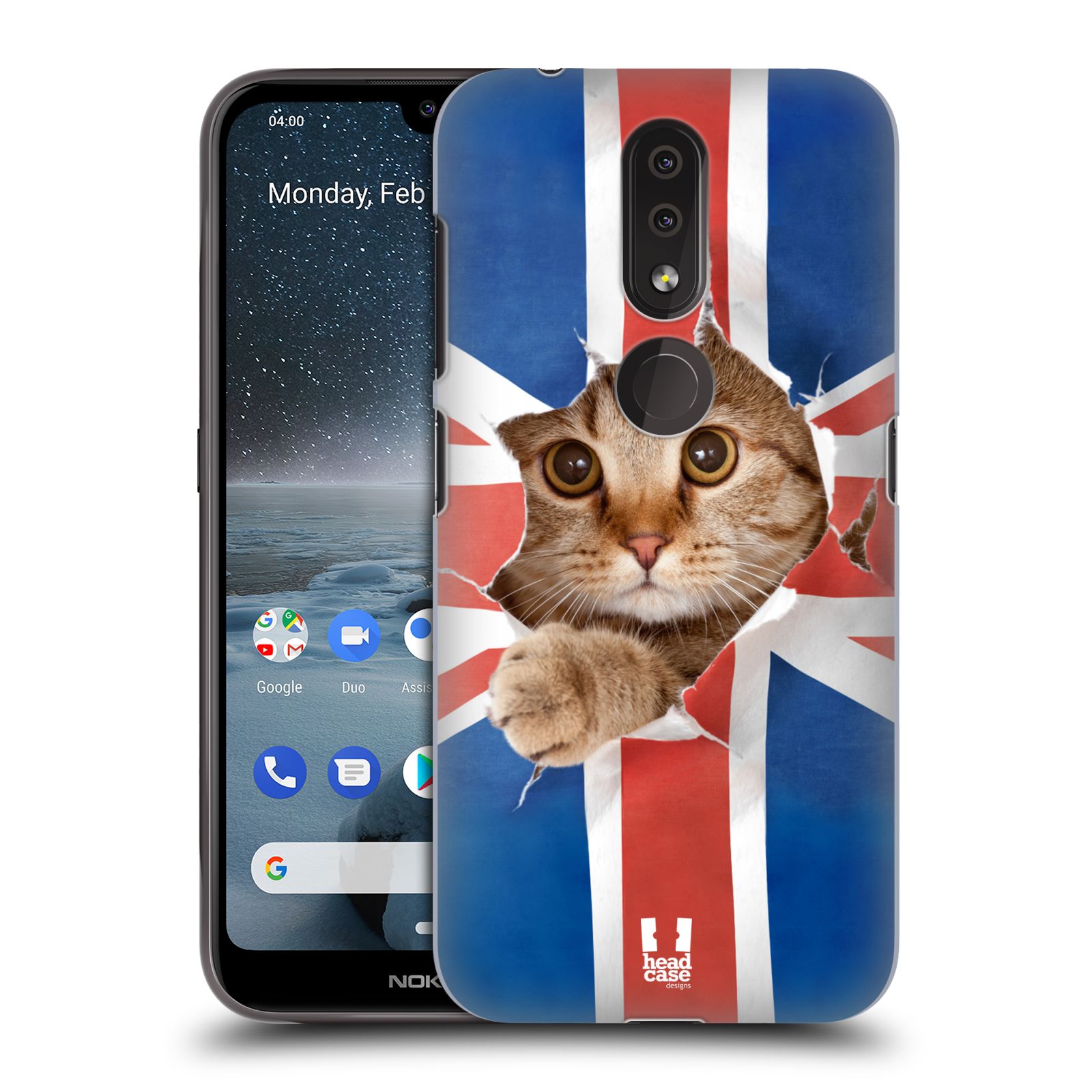 Pouzdro na mobil Nokia 4.2 - HEAD CASE - vzor Legrační zvířátka kočička a Velká Británie vlajka
