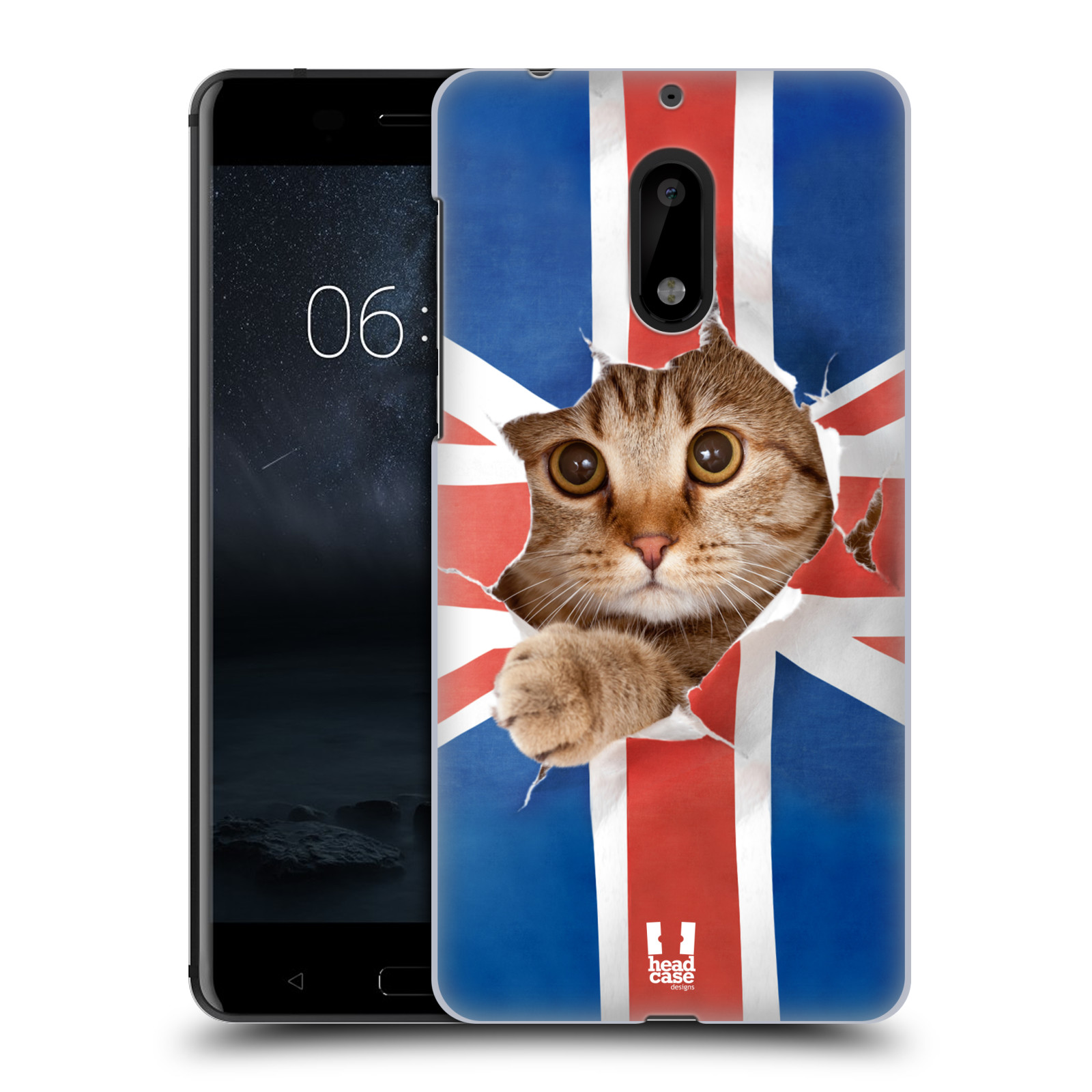 HEAD CASE plastový obal na mobil Nokia 6 vzor Legrační zvířátka kočička a Velká Británie vlajka