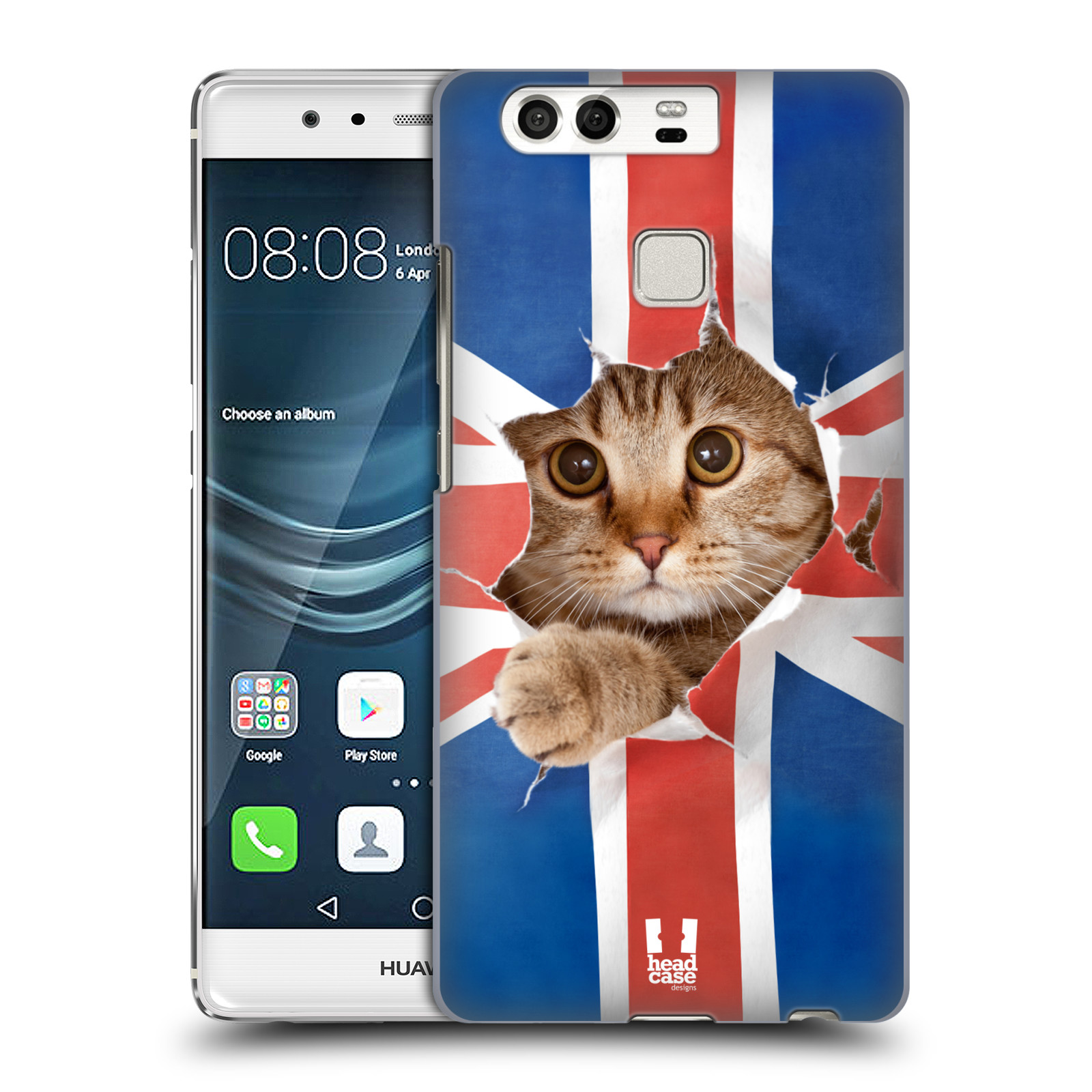HEAD CASE plastový obal na mobil Huawei P9 / P9 DUAL SIM vzor Legrační zvířátka kočička a Velká Británie vlajka