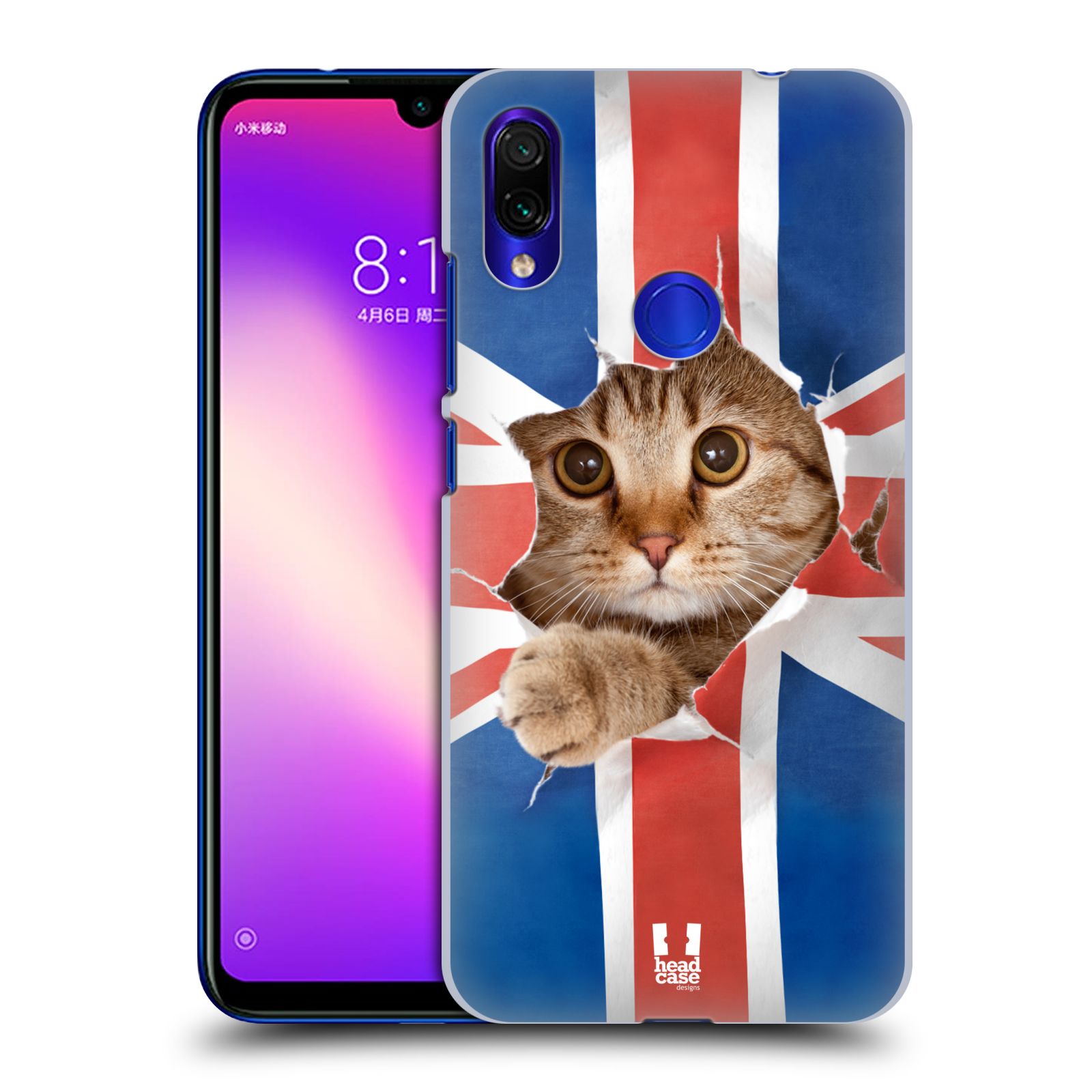 Pouzdro na mobil Xiaomi Redmi Note 7 - Head Case - vzor Legrační zvířátka kočička a Velká Británie vlajka