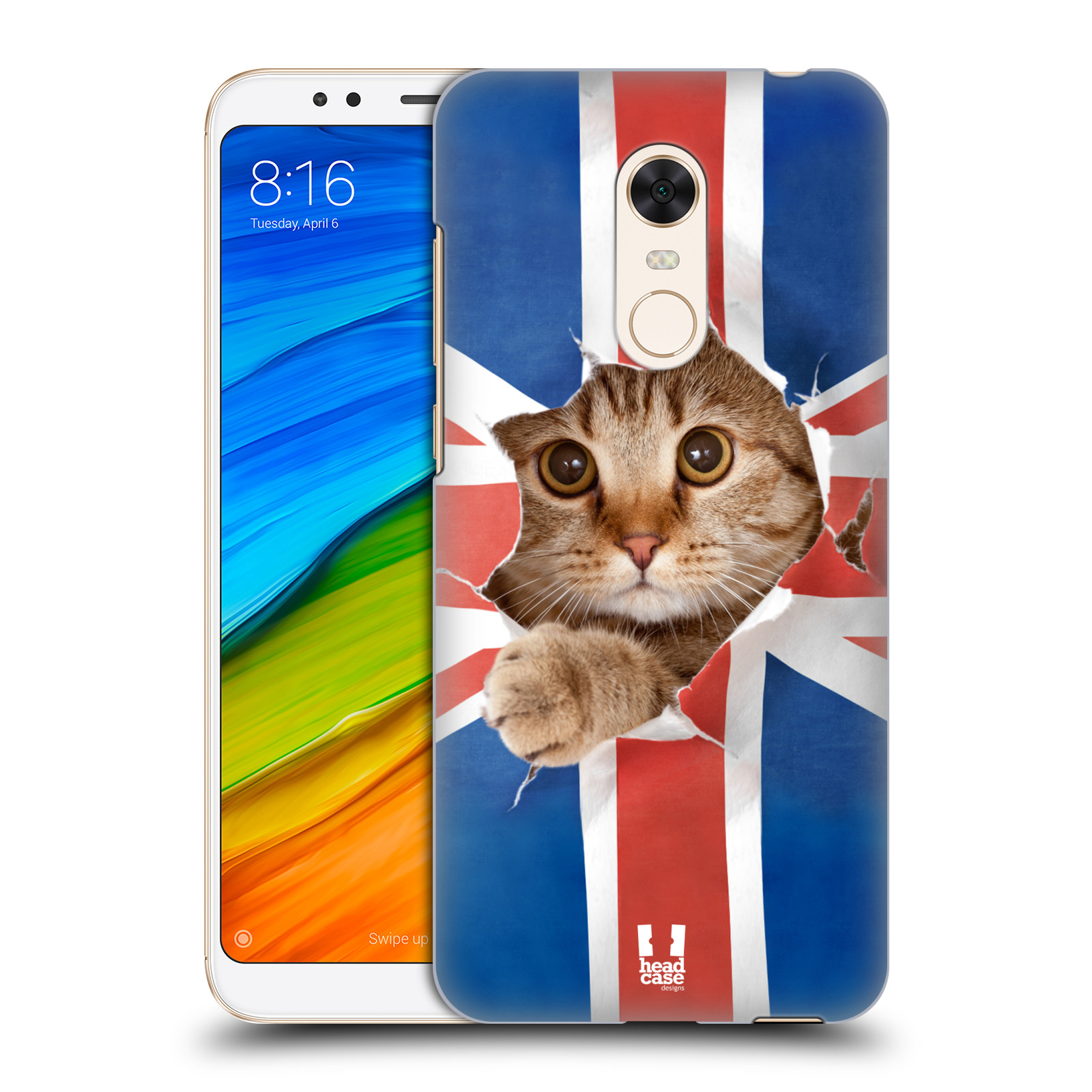 HEAD CASE plastový obal na mobil Xiaomi Redmi 5 PLUS vzor Legrační zvířátka kočička a Velká Británie vlajka
