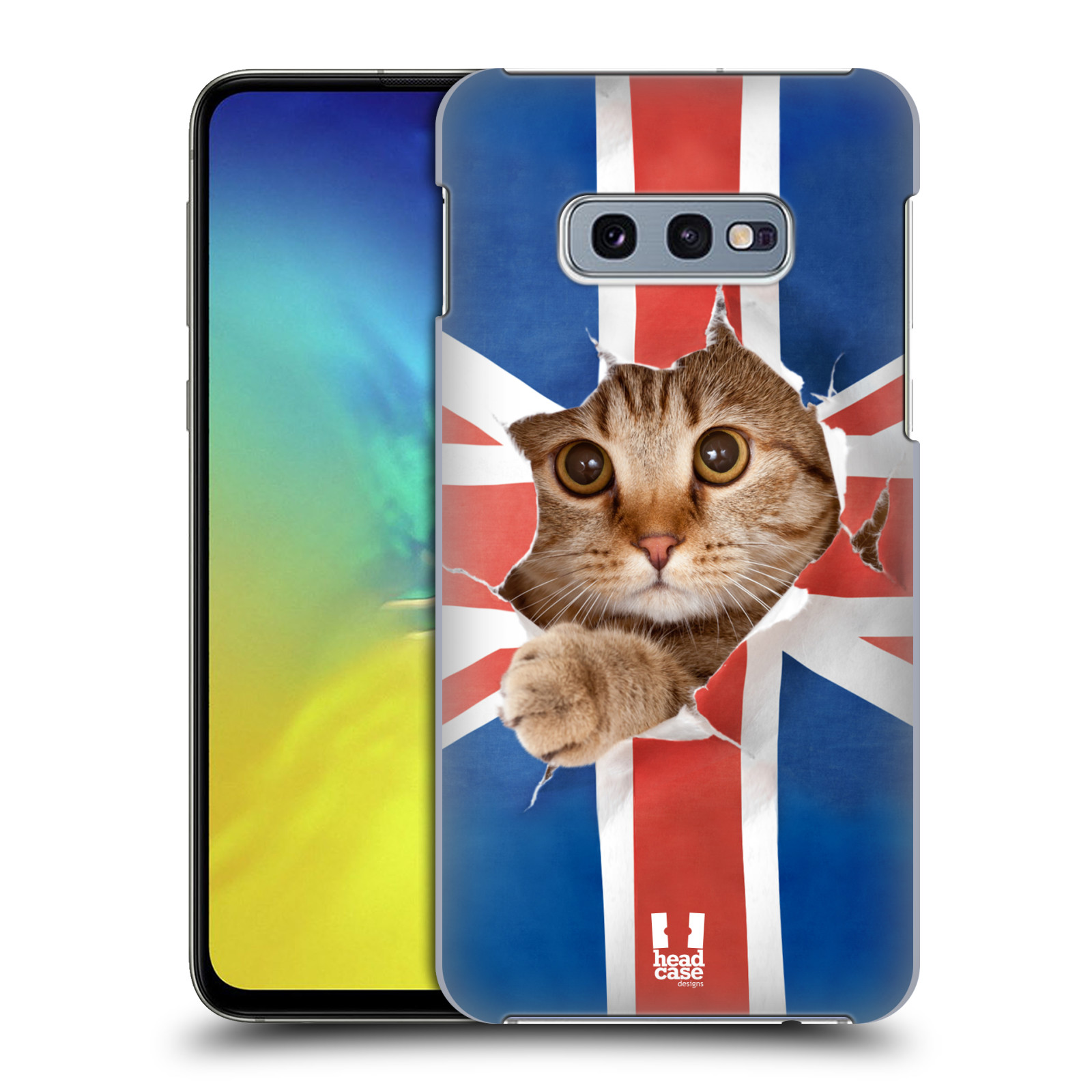 Pouzdro na mobil Samsung Galaxy S10e - HEAD CASE - vzor Legrační zvířátka kočička a Velká Británie vlajka