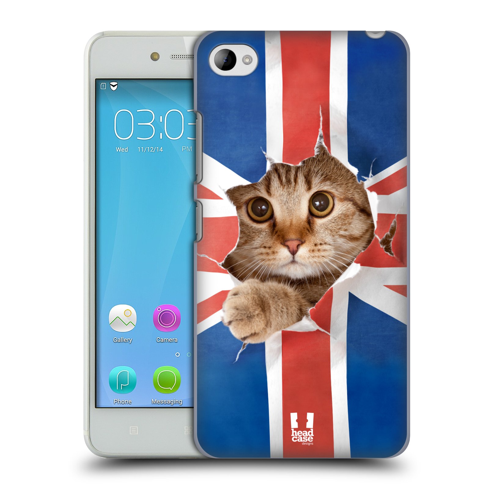 HEAD CASE pevný plastový obal na mobil LENOVO S90 vzor Legrační zvířátka kočička a Velká Británie vlajka