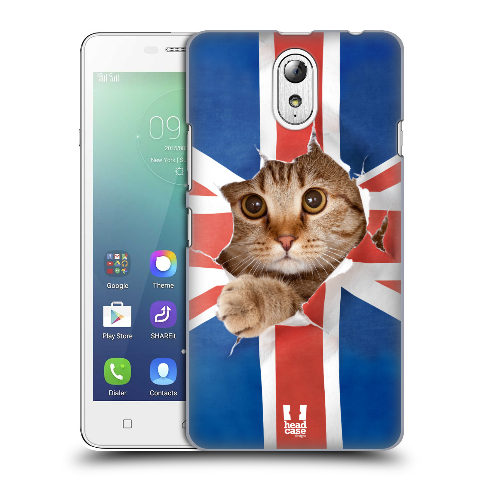 HEAD CASE pevný plastový obal na mobil LENOVO VIBE P1m / LENOVO VIBE p1m DUAL SIM vzor Legrační zvířátka kočička a Velká Británie vlajka