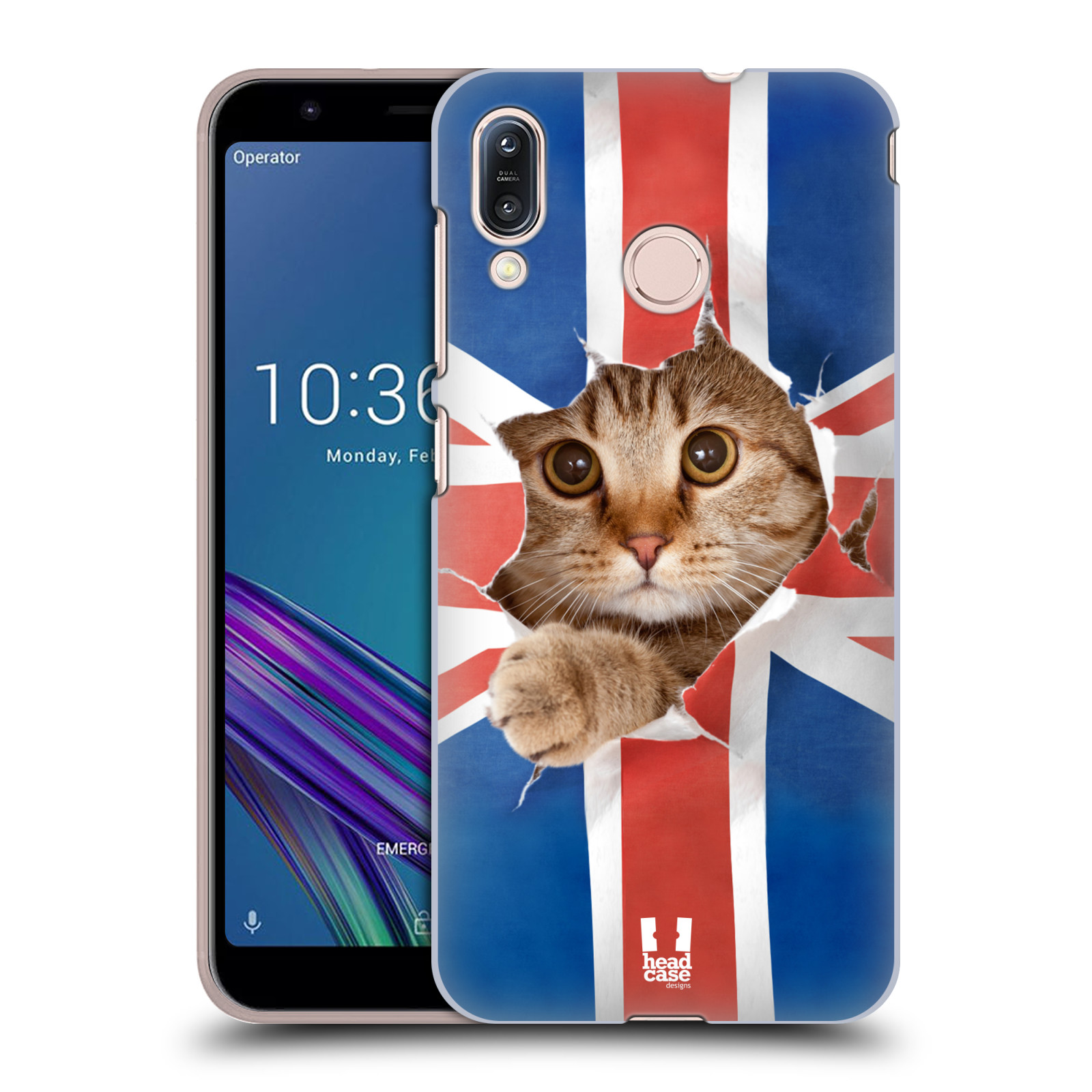 Pouzdro na mobil Asus Zenfone Max M1 (ZB555KL) - HEAD CASE - vzor Legrační zvířátka kočička a Velká Británie vlajka