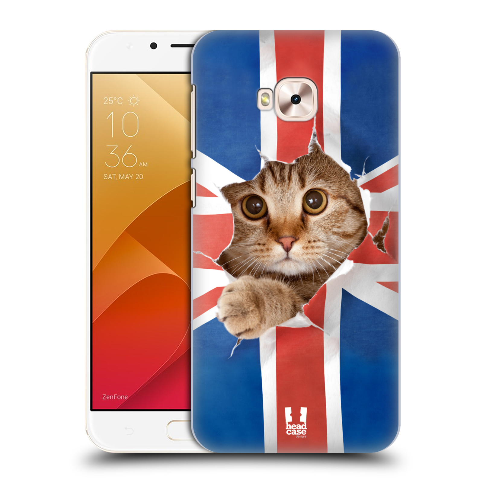 HEAD CASE plastový obal na mobil Asus Zenfone 4 Selfie Pro ZD552KL vzor Legrační zvířátka kočička a Velká Británie vlajka